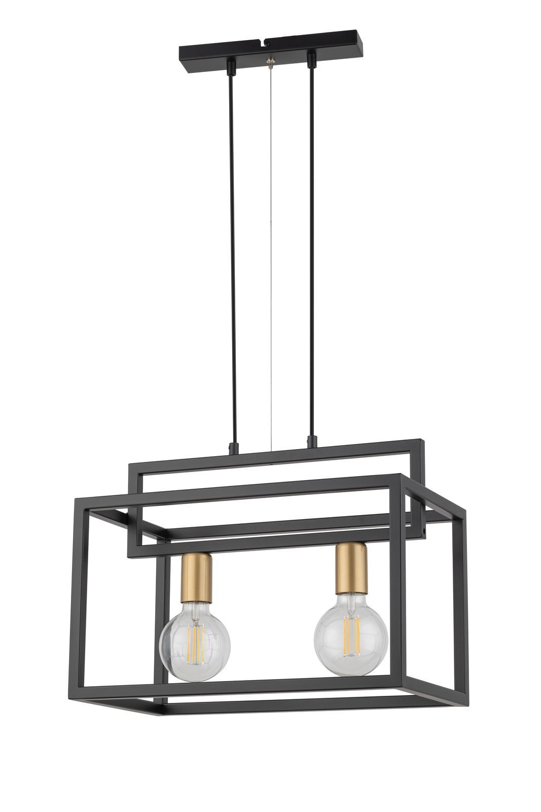 Suspension en métal or noir L:45 cm E27 2 flammes