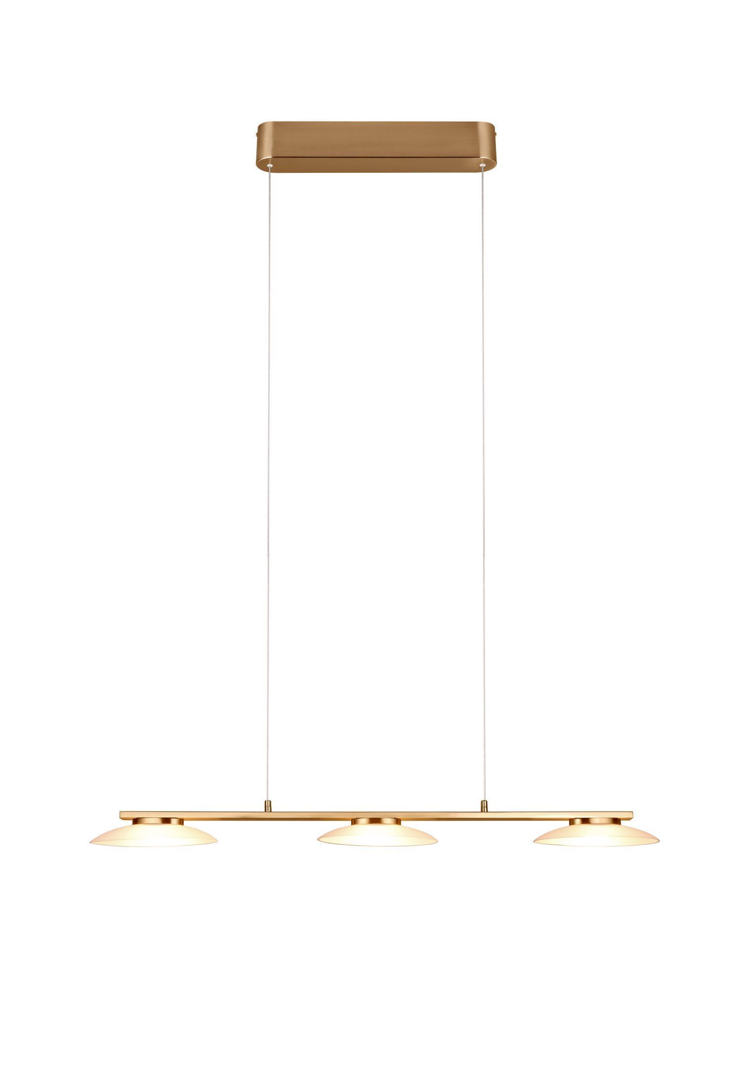 Suspension LED métal verre laiton 3 flammes 102 cm