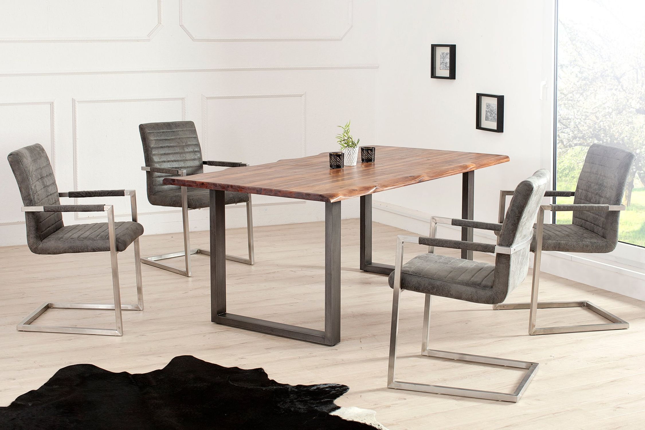 Chaise à bascule Tissu Acier inoxydable Gris Chrome avec accoudoirs Moebel, Tabelle, Esstisch, Tischplatte, Esszimmer