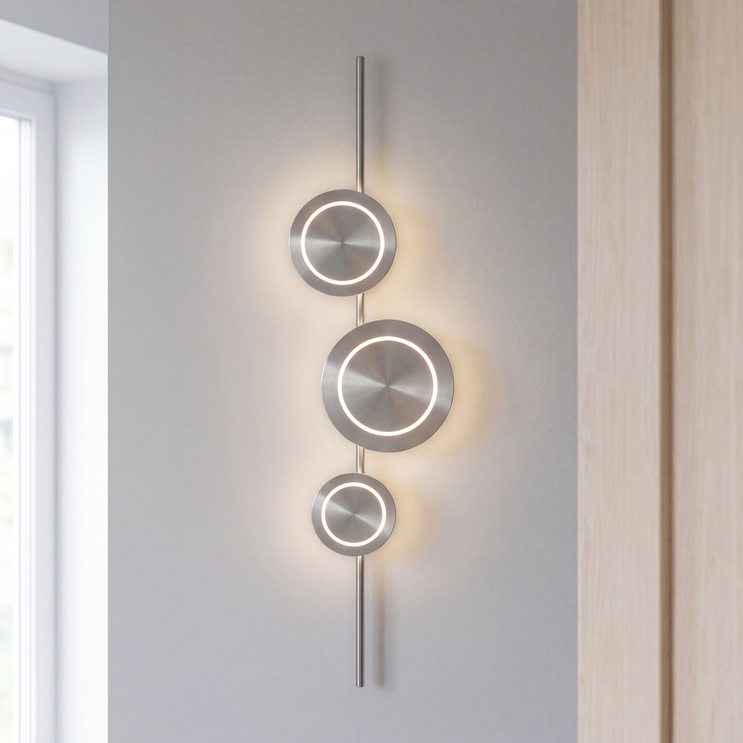 Applique LED argent H:120 cm 1008 lm 3000 K dimmable Wandlampe, LED-Lampe, Rund, Modern, Wanddeko