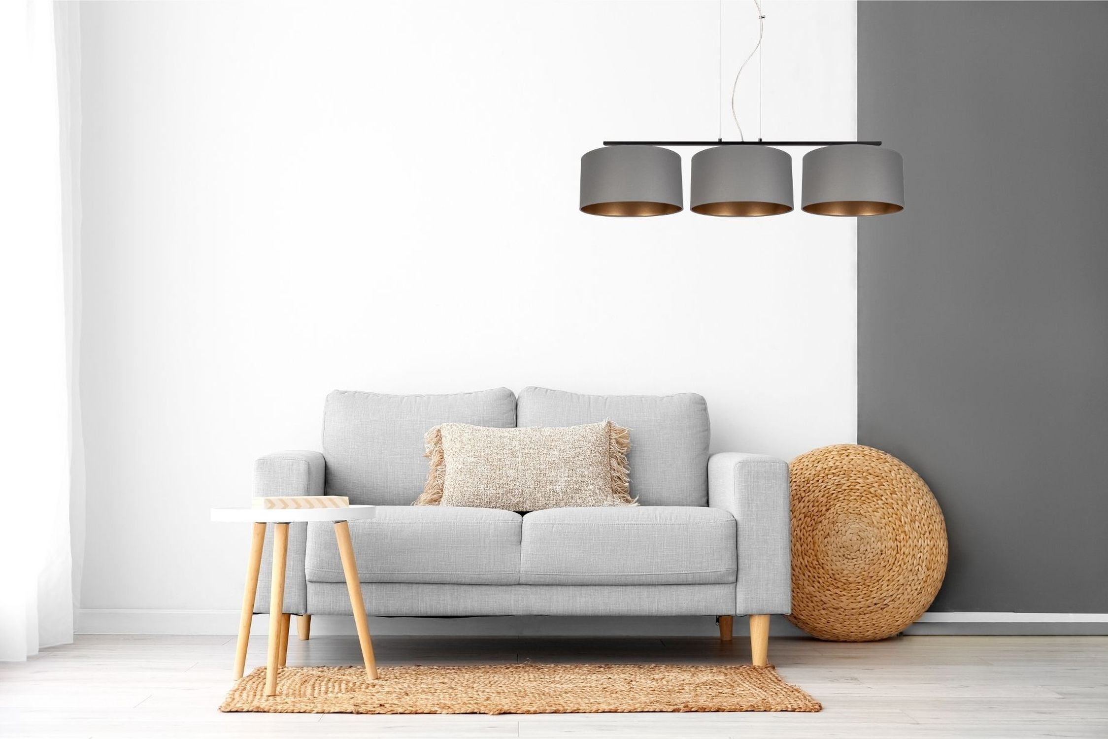 Confortable lampe à suspendre tissu gris or E27 100 cm de long Lampe, Dekoration für Zuhause, Mobiliar, Stuhl, Kissen