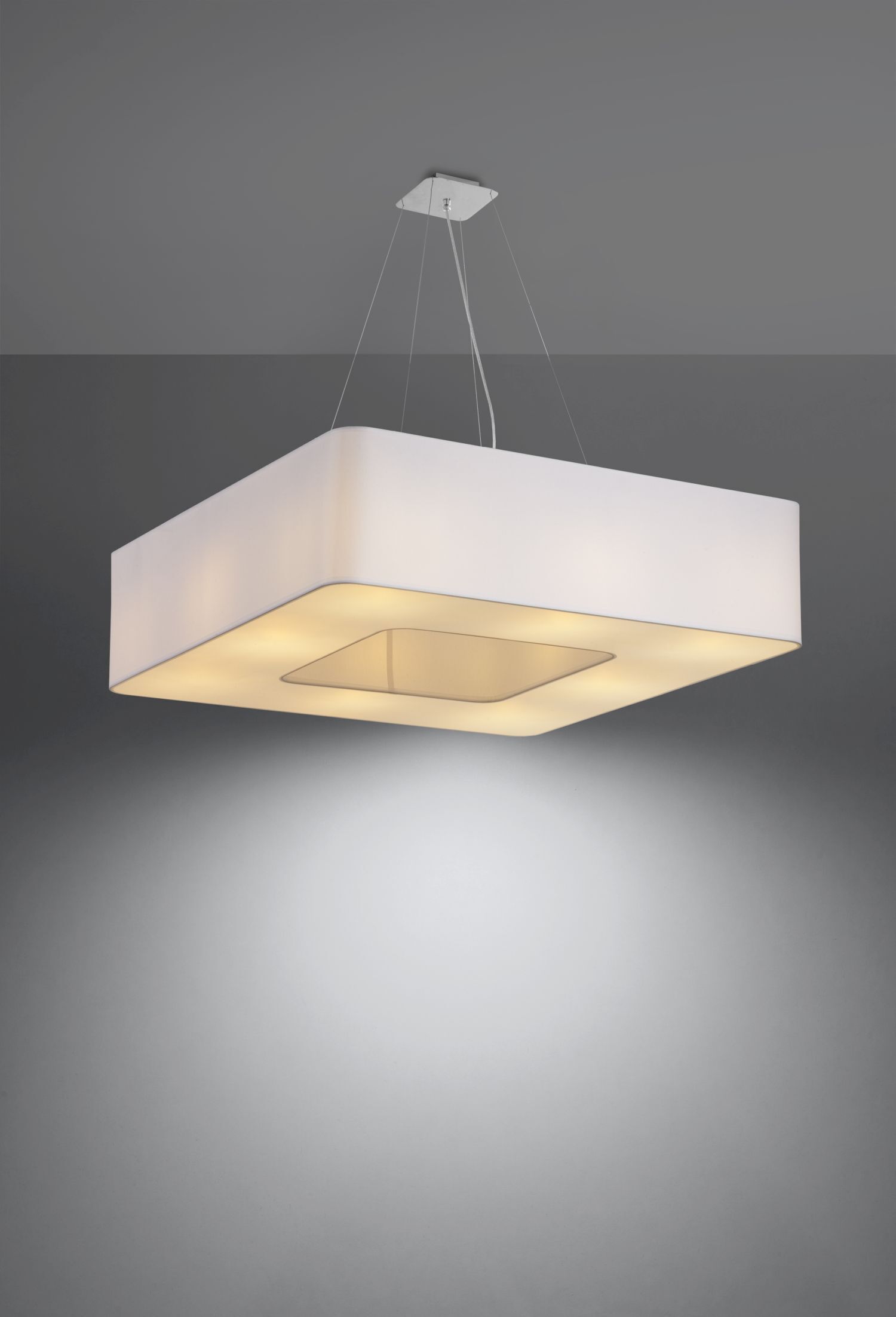Suspension blanche carrée 80 cm de large 8x E27 à faible éblouissement