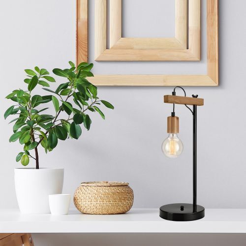 Lampe de table noire en bois 56cm polyvalente AMIDA