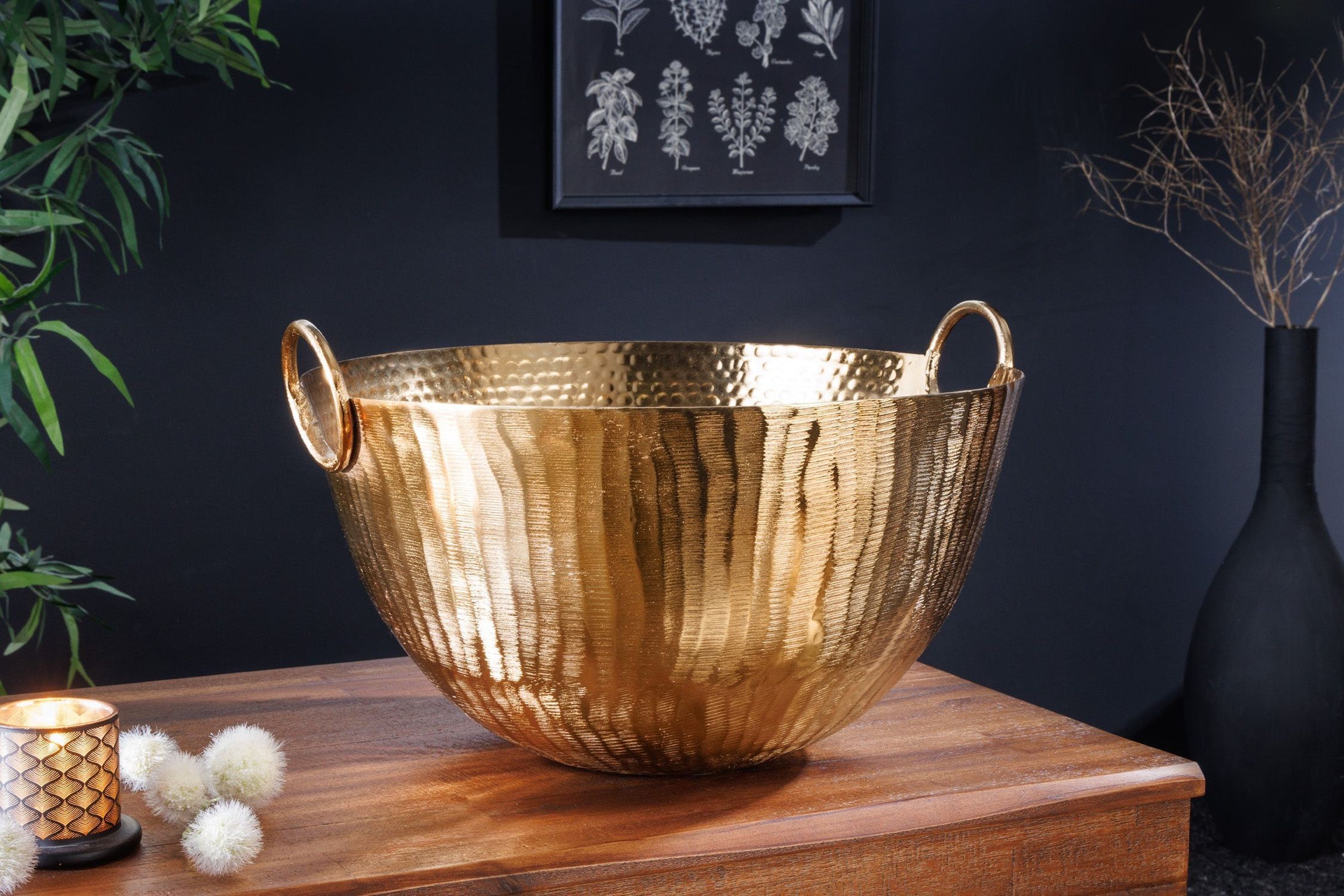Coupe décorative ronde Ø 25 cm martelé en or fait main Schale