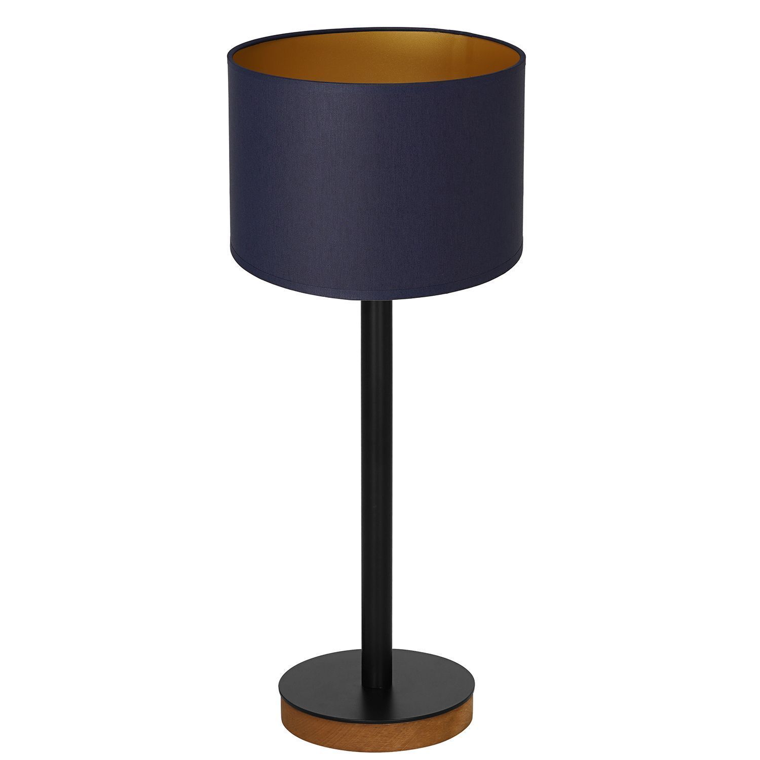 Lampe de chevet bois tissu bleu or E27 56 cm