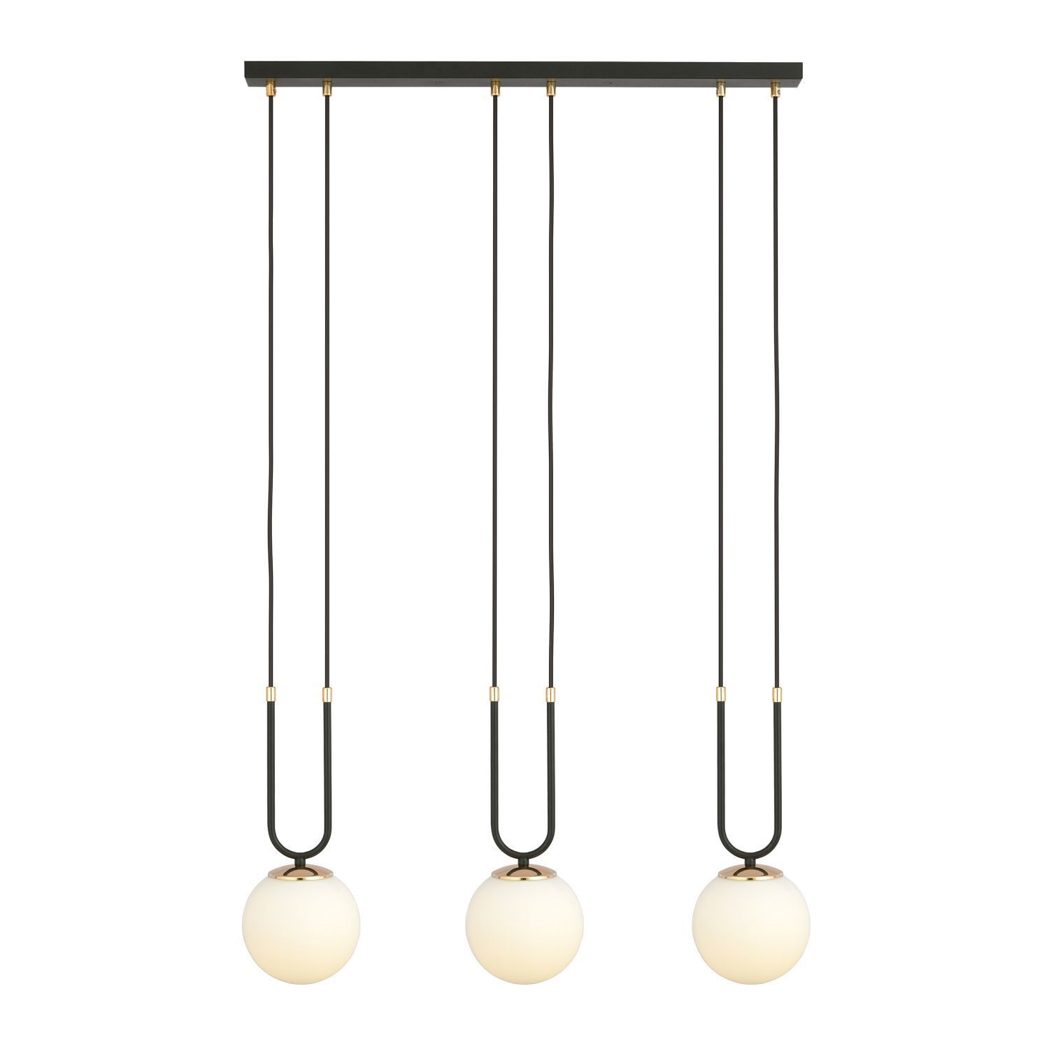 Lampe à suspendre métal verre L : 70 cm noir blanc E14 3 flammes
