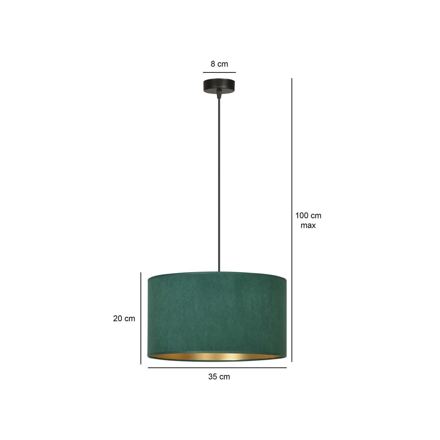 Suspension Vert Or Noir Ø 35 cm rond E27 Tissu Métal