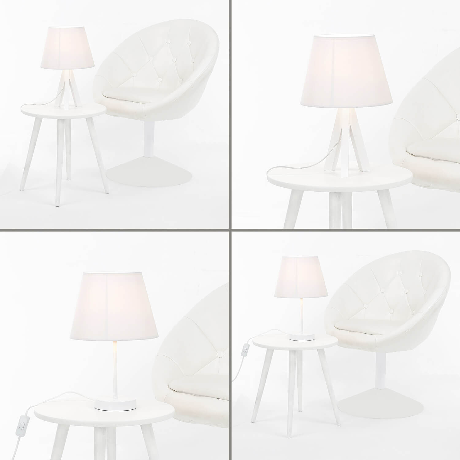 Abat-jour en tissu pour lampe de table E14 Ø 25 cm Blanc conique