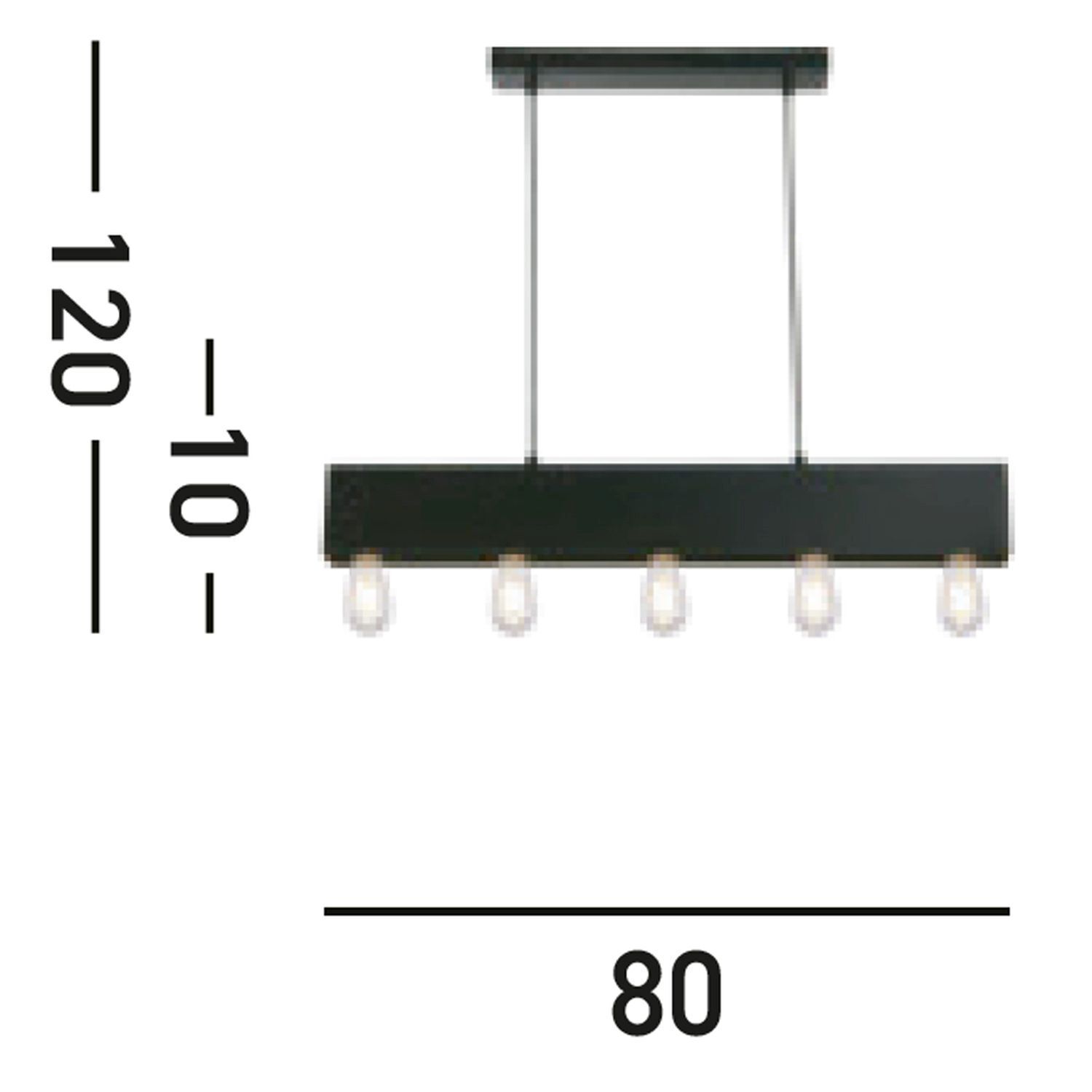 Suspension noire métal 5-flmg E27 80 cm allongée