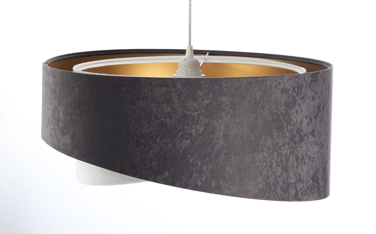 Suspension tissu gris foncé or E27 rond Ø 50 cm