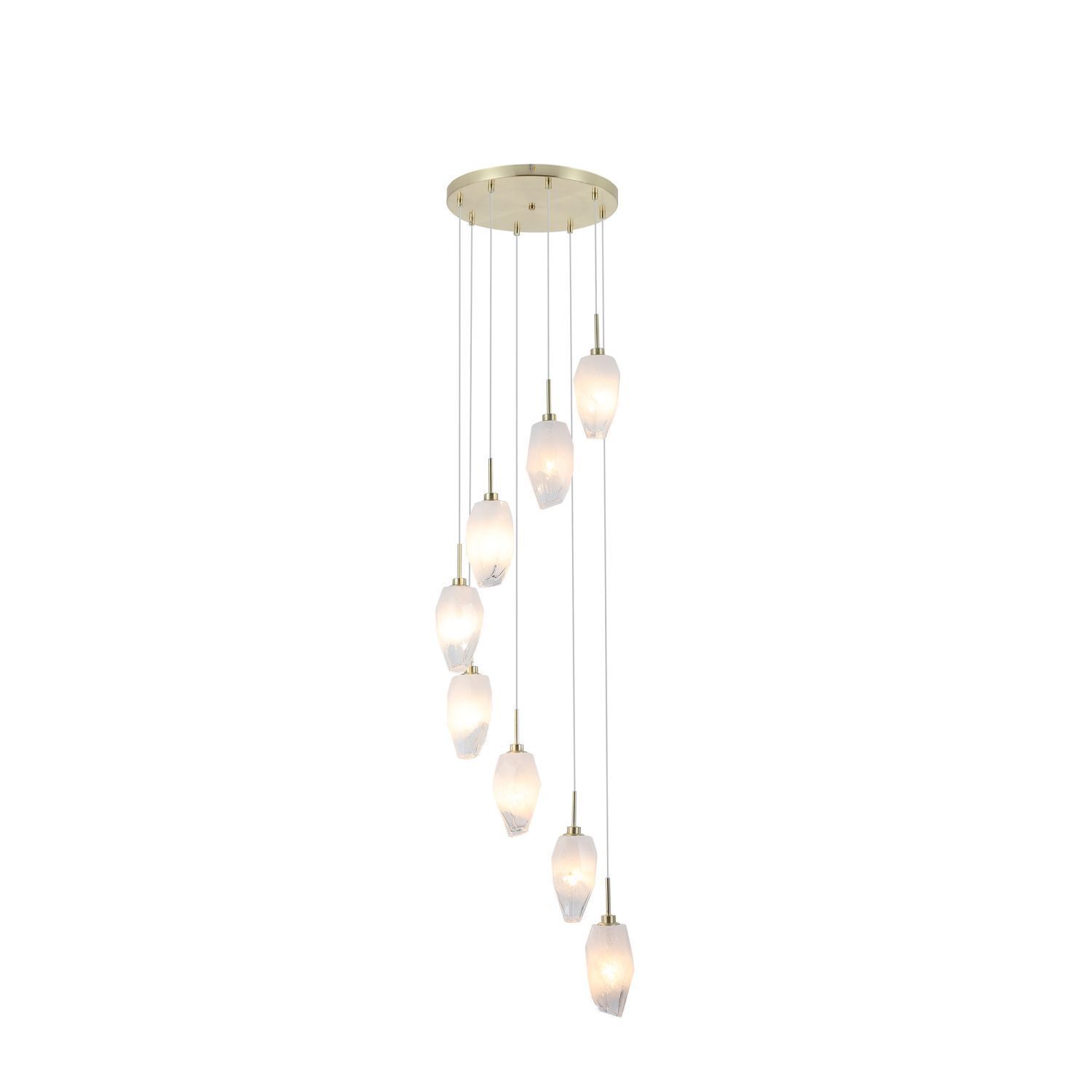 Lampe à suspendre ronde verre métal 8 flammes en laiton blanc