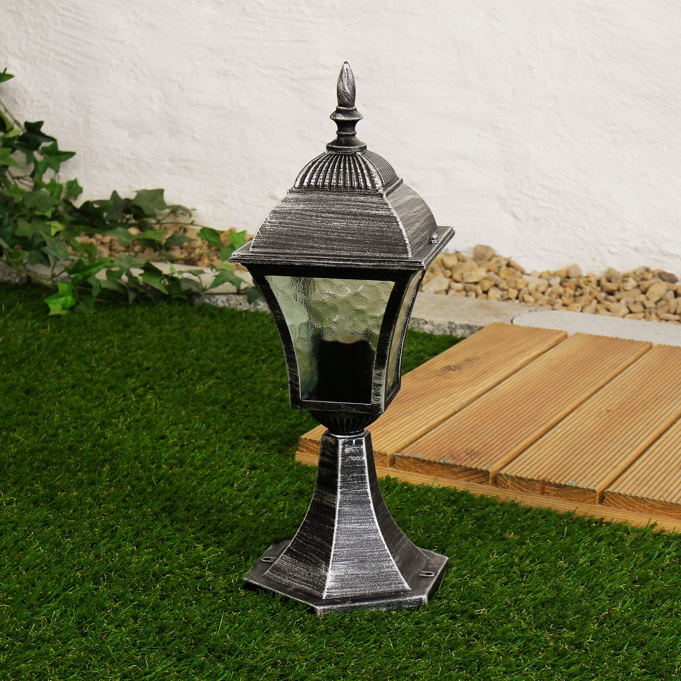 Luminaire d'allée antique jardin TOSCANA argent résistant à la pluie Lampe, Gras, Pflanze