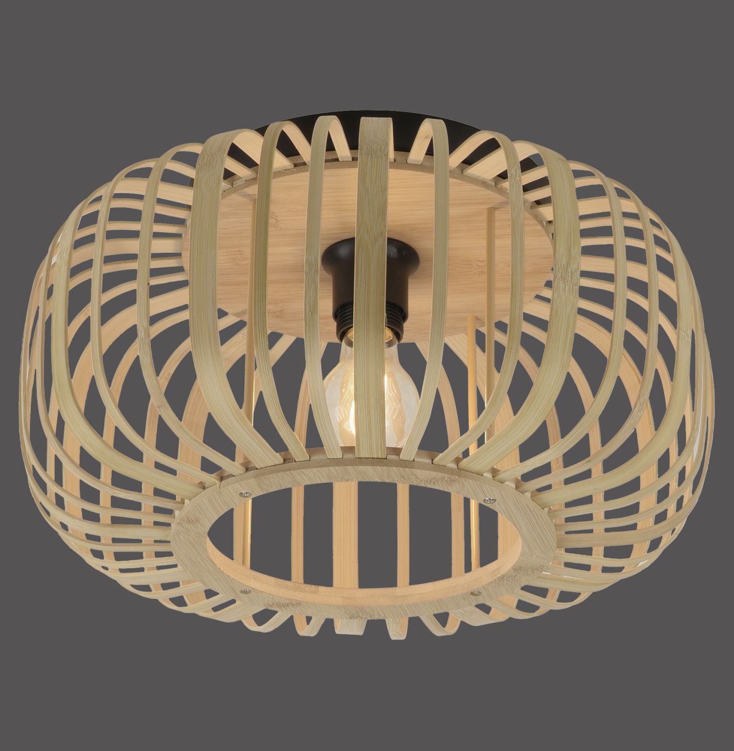 Plafonnier rond Scandinave Abat-jour en bois E27 Ø42 cm