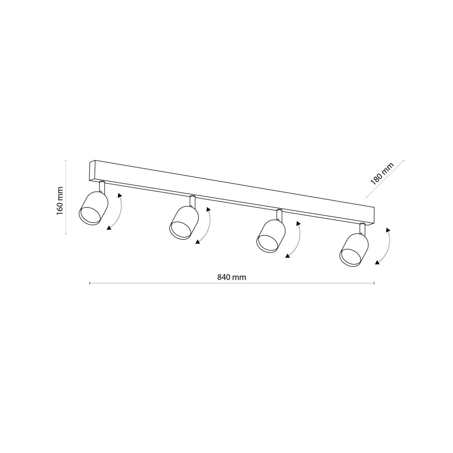 Spot de plafond salon 84 cm long métal noir or