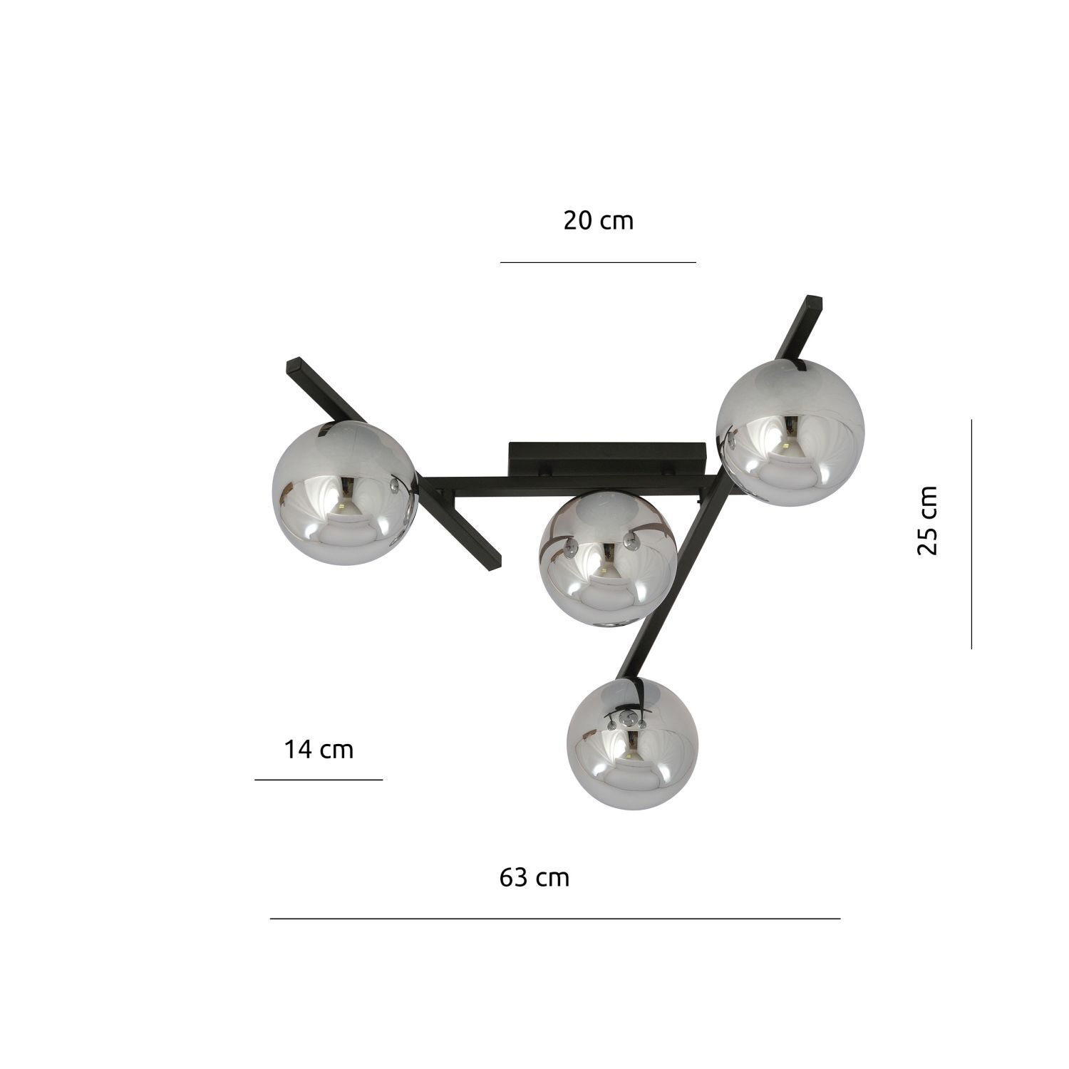 Lampe de plafond verre fumé métal 63 cm de long E14 4 flammes