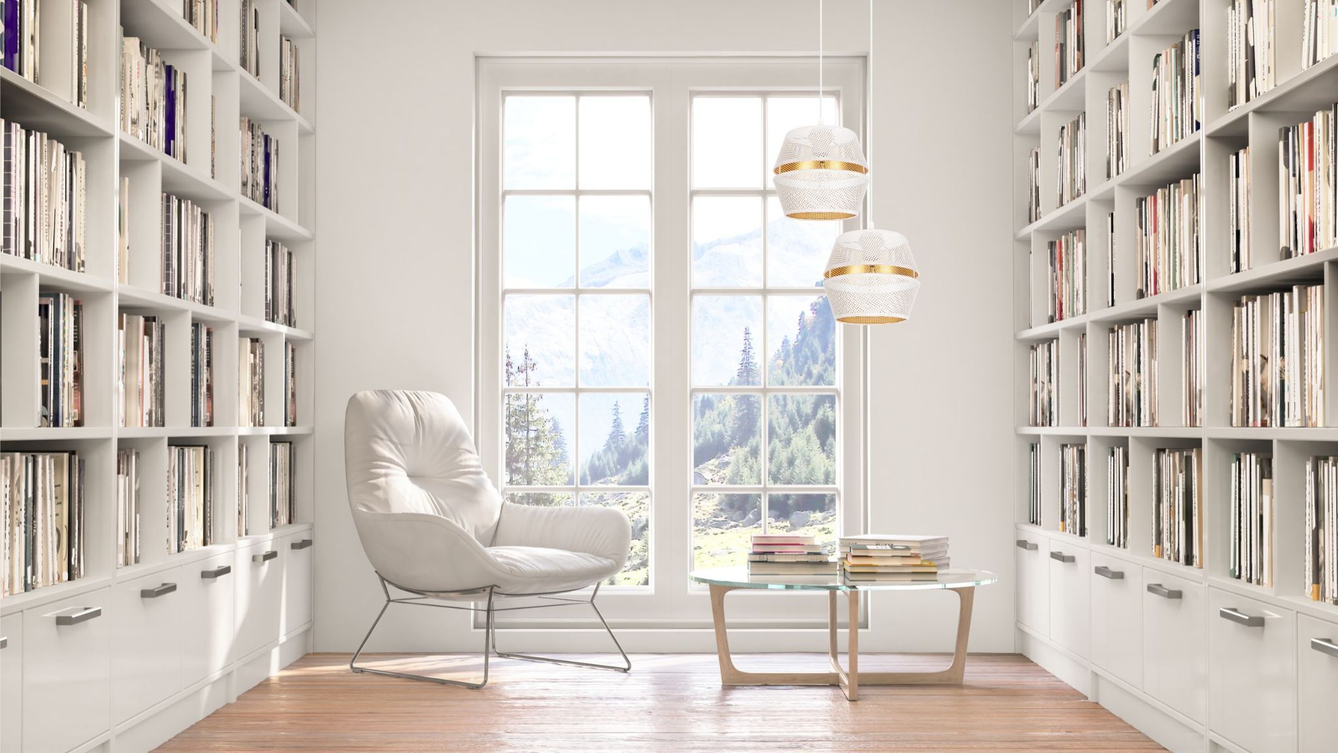 Suspension blanc or métal 2 flammes L:40 cm E27 Moebel, Bücherschrank, Drinnen, Bibliothek, Veröffentlichung