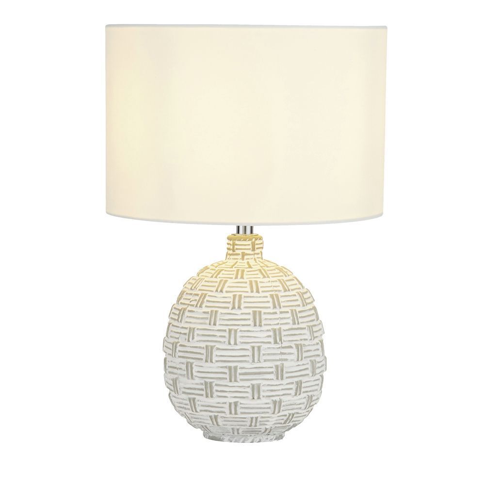 Lampe de chevet E14 36,5 cm D : 25 cm Blanc Tissu Céramique
