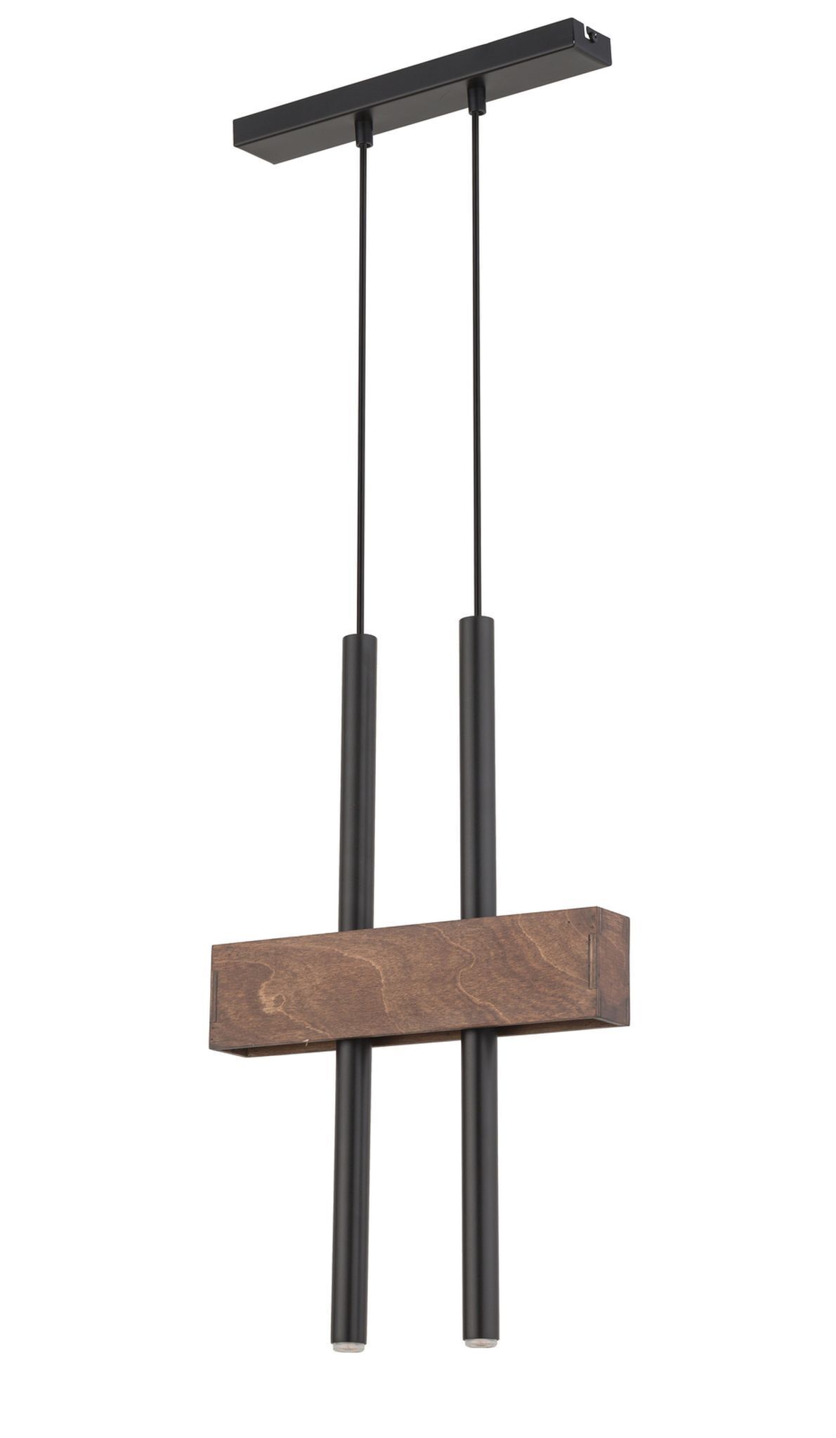 Longue lampe à suspendre métal bois noir 2 flammes 31 cm