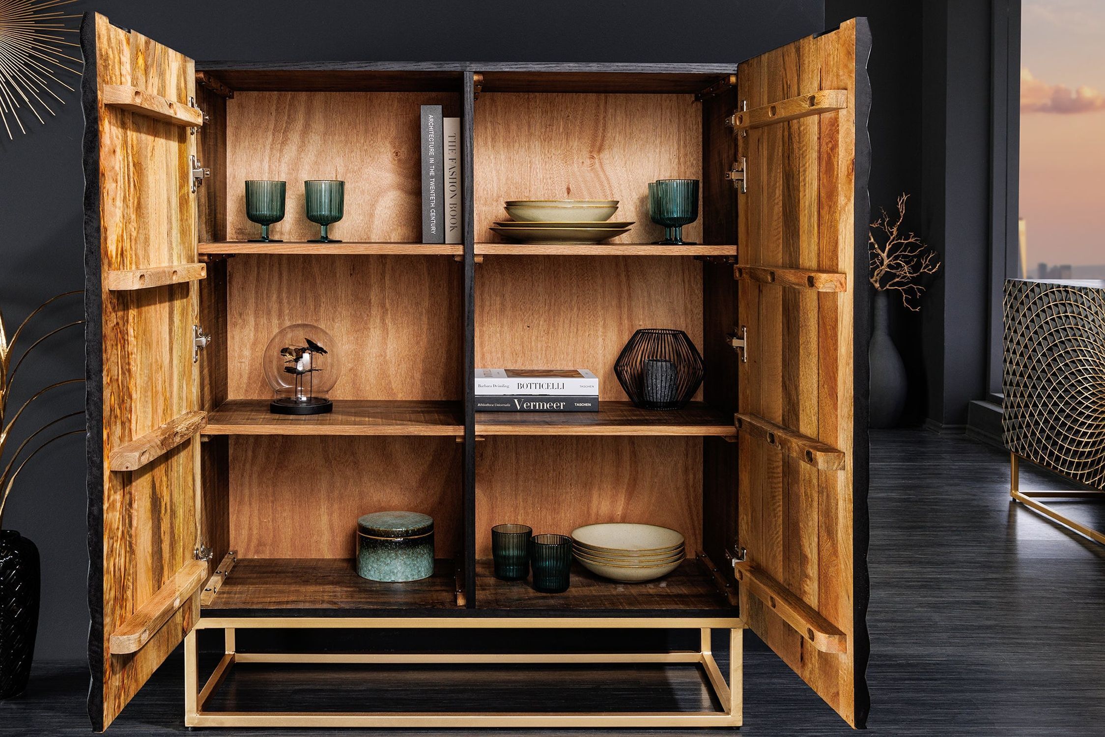Highboard noir or 100 x 120 cm (l x h) bois fer Holz, Hartholz, Mobiliar, Gebeiztes Holz, Innenarchitektur