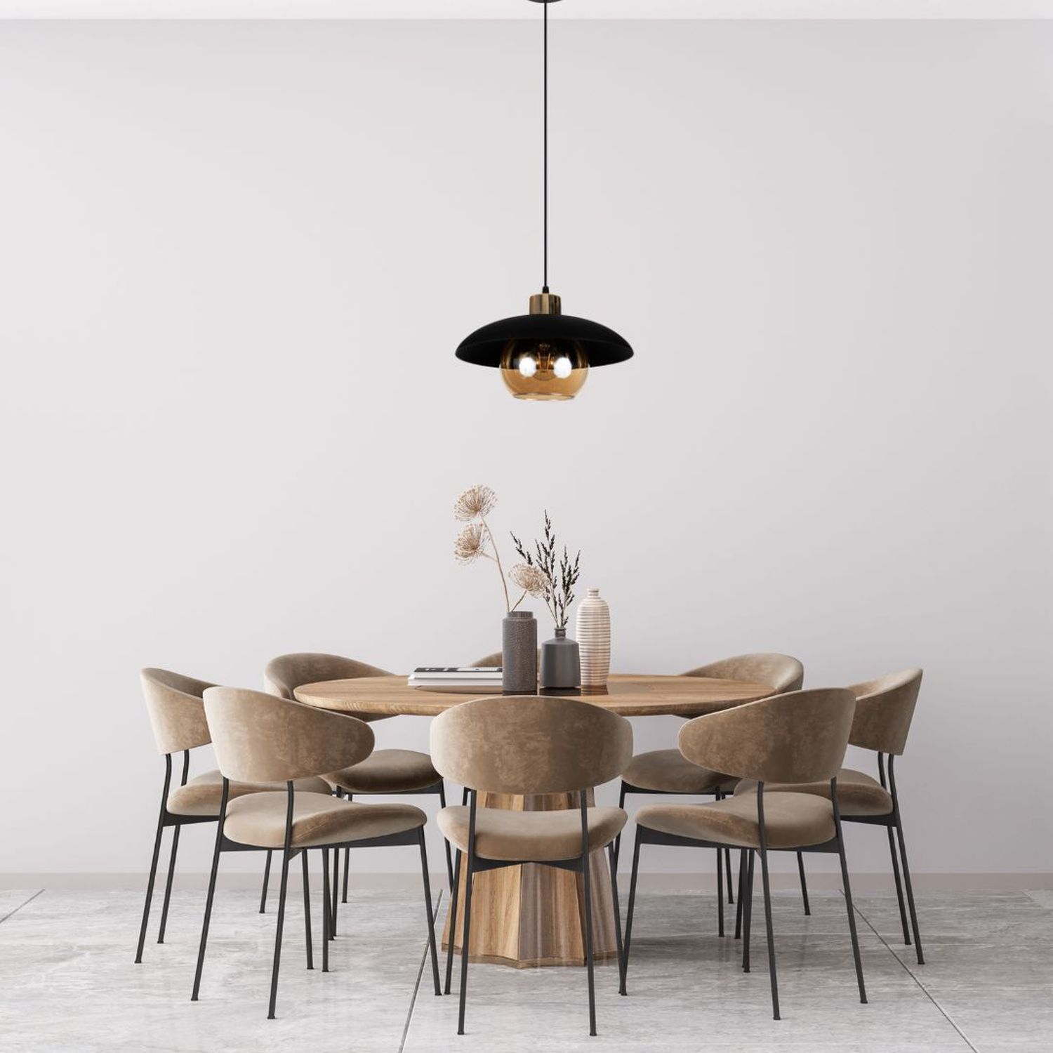 Lampe à suspendre verre miel métal noir Ø30 cm anti-éblouissement Speisesaal, Esstisch, Mobiliar, Tabelle, Stuhl