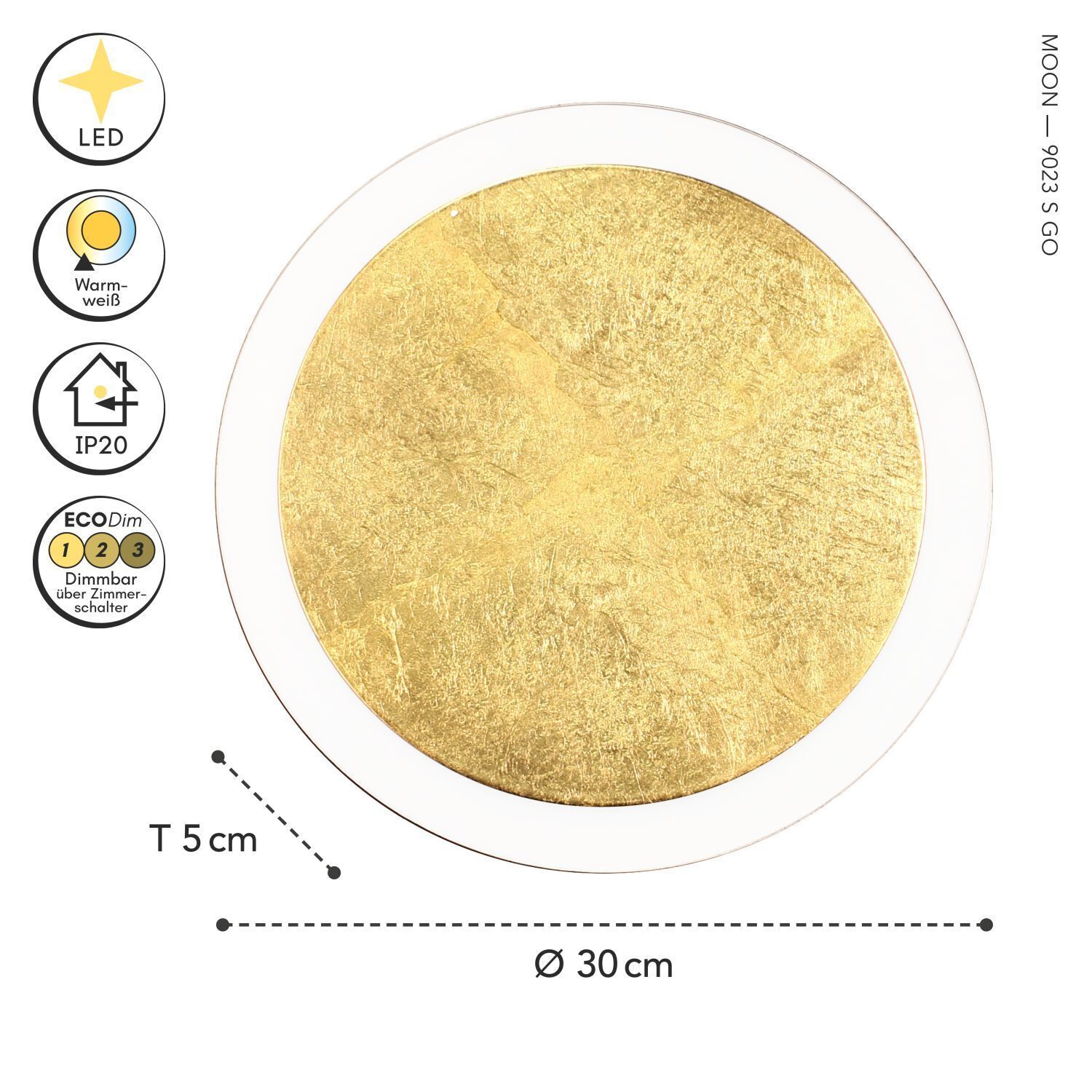 LED Wandlampe Gold Schwarz rund Ø30 cm 3500 K dimmbar LED, Wandleuchte, Deckeneinbau, Goldfarbig, Ø30cm