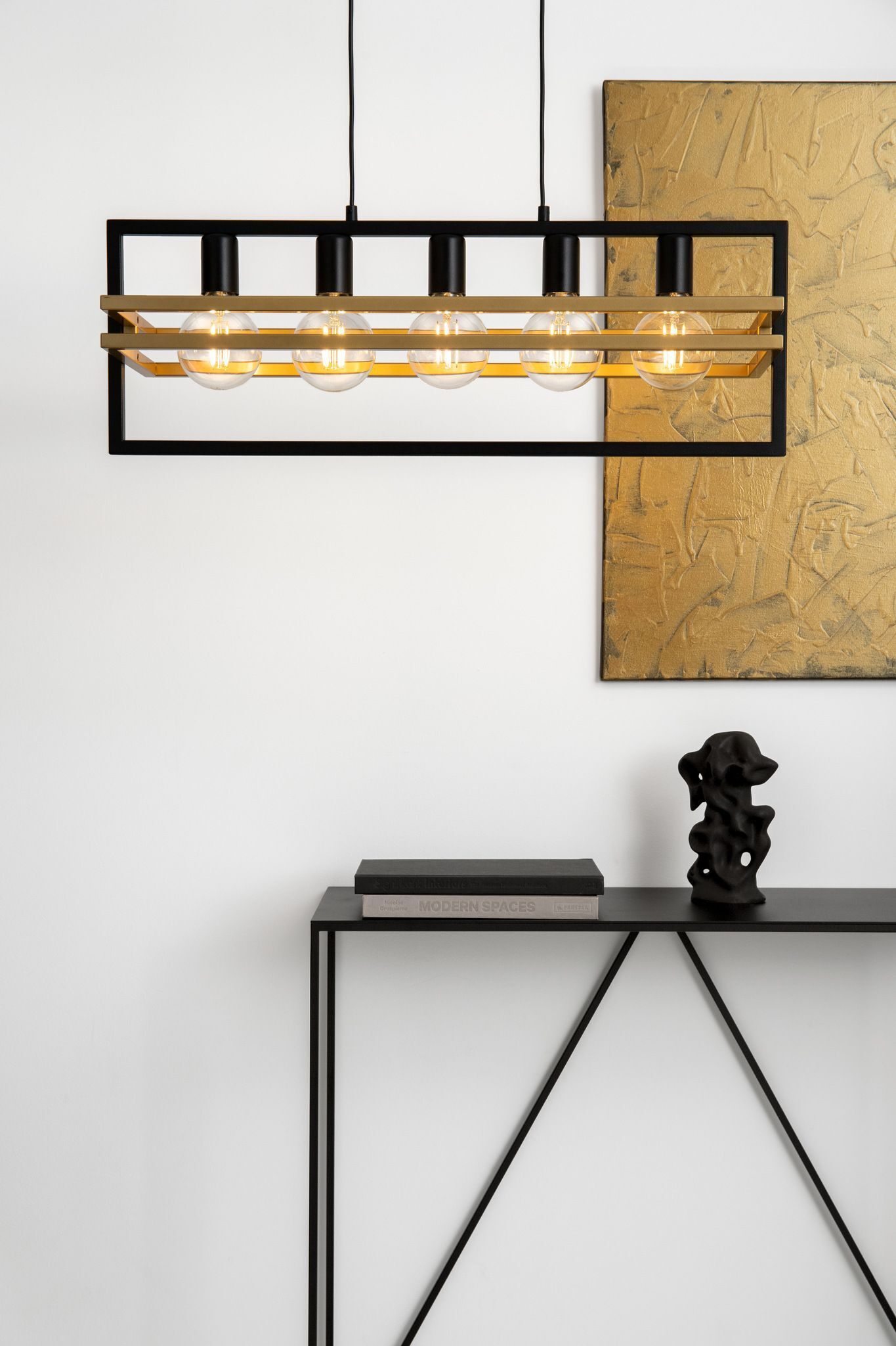 Lampe à suspendre design or noir E27 5 flammes en métal