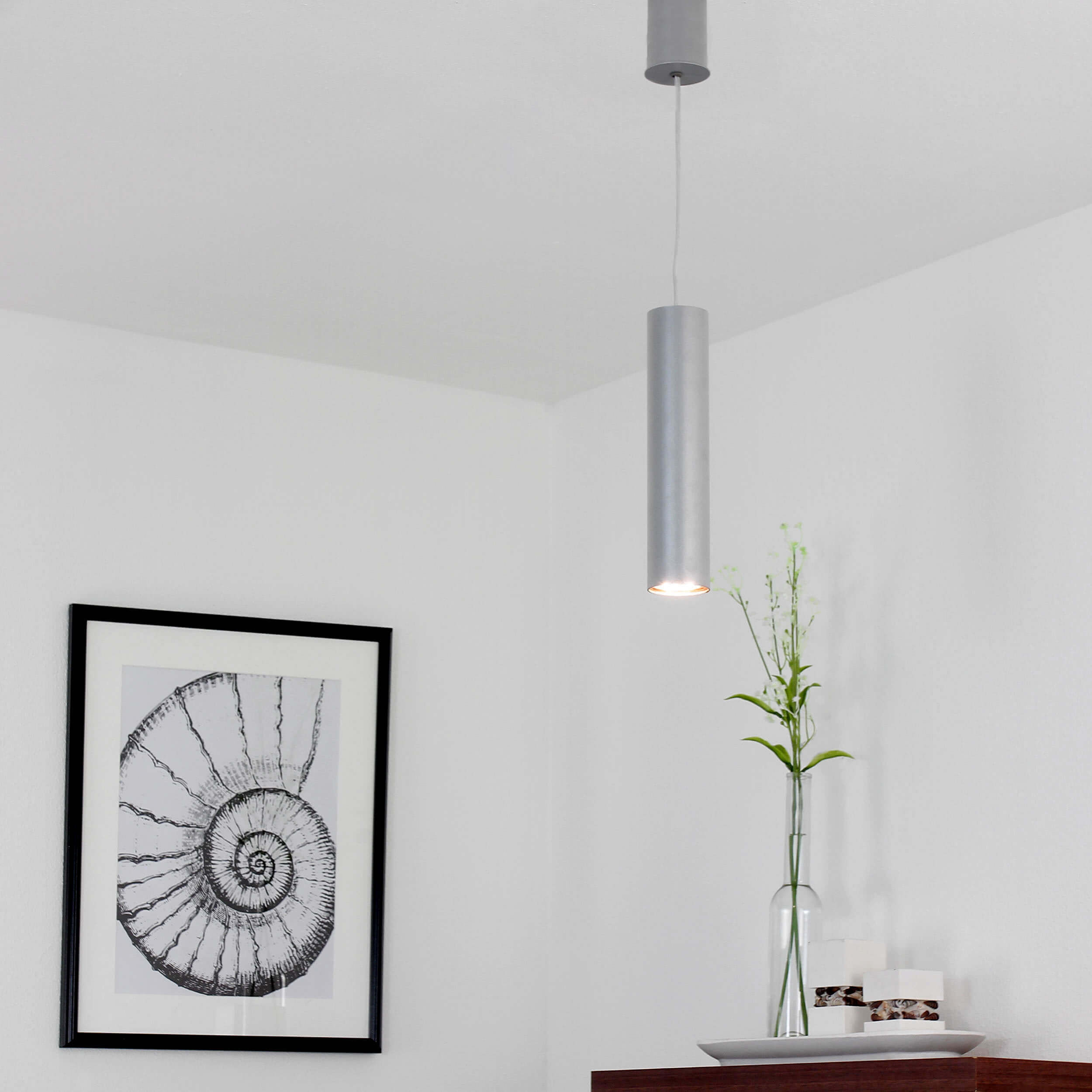 Suspension Métal Cylindre étroit Ø 5,5 cm Gris GU10 Drinnen, Innenarchitektur, Blumen-Arrangement, Lampe, Kronleuchter