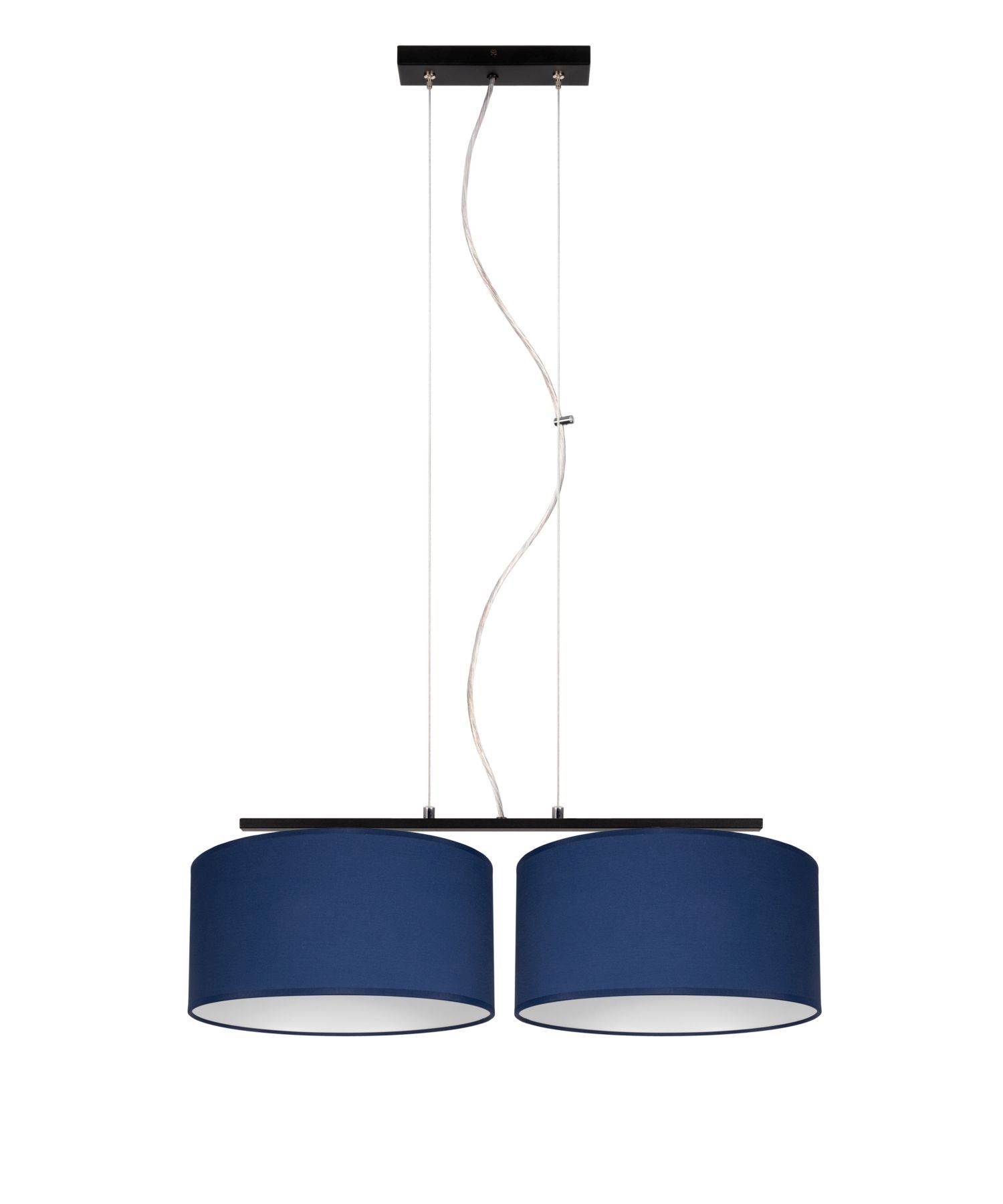 Suspension allongée 2 flammes tissu noir bleu E27