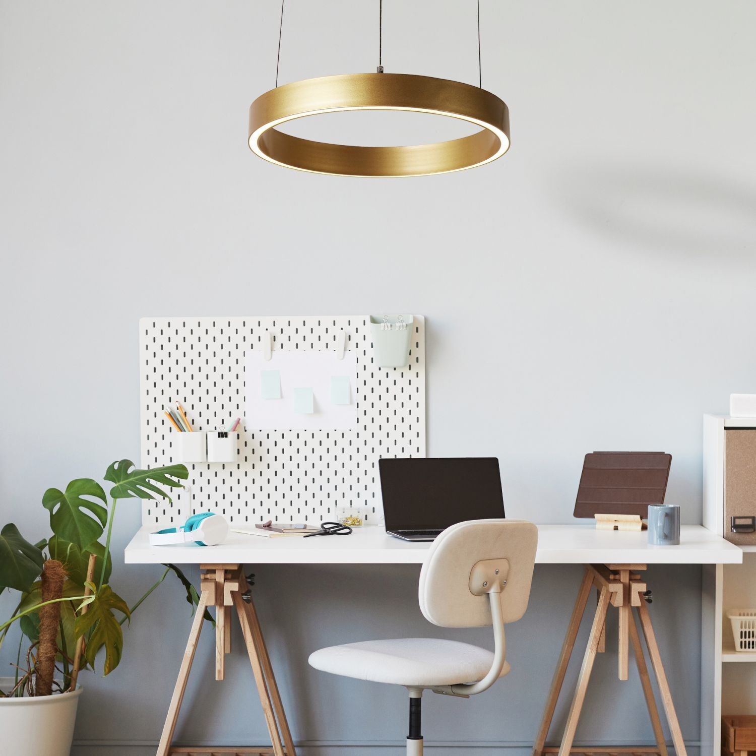 Lampe à suspendre LED métal ronde Ø 44 cm en or
