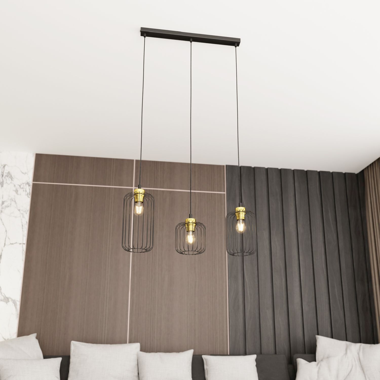 Elégante lampe à suspendre Noir Or Métal E27 L:40 cm