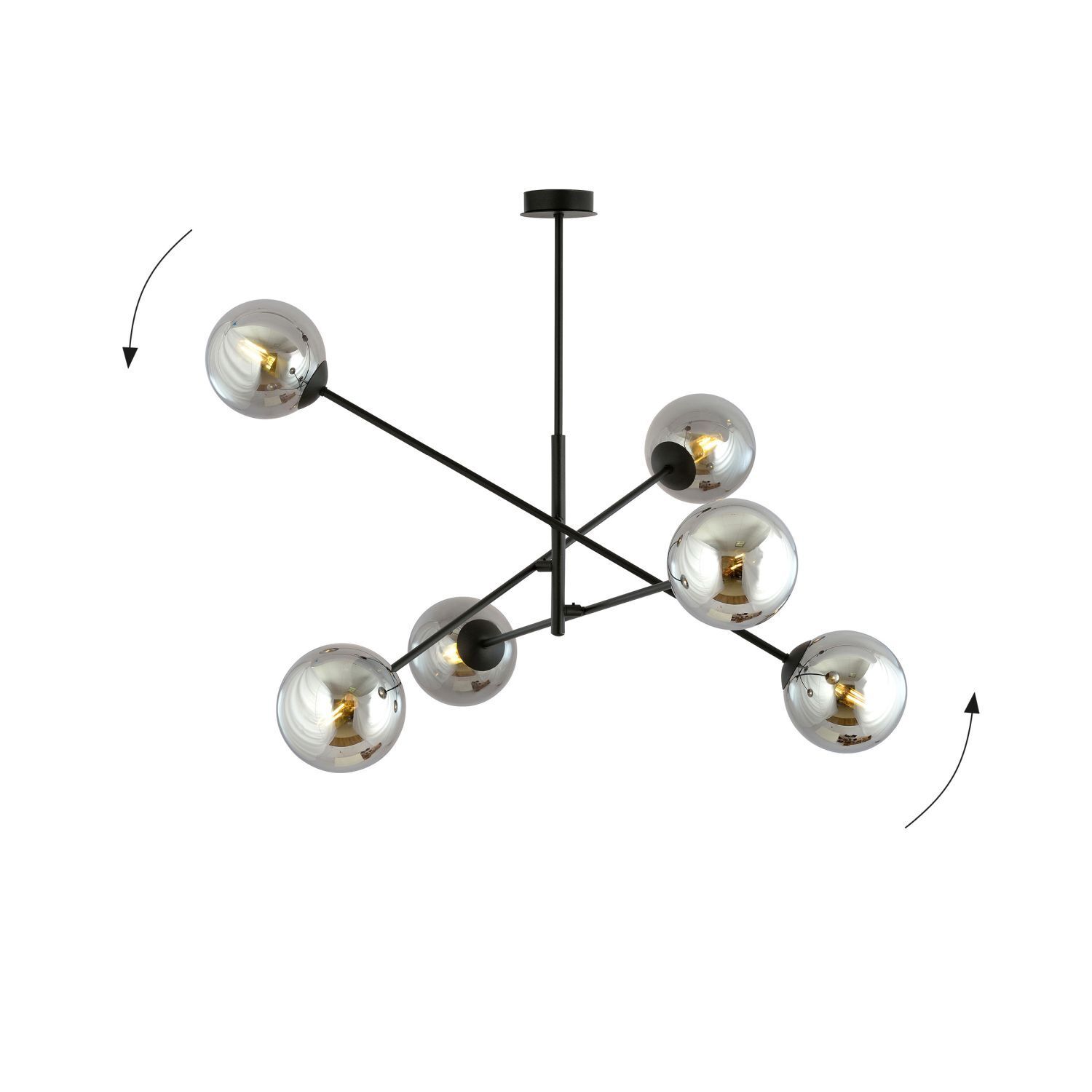 Plafonnier verre fumé métal 102 cm orientable E14 6-flamme