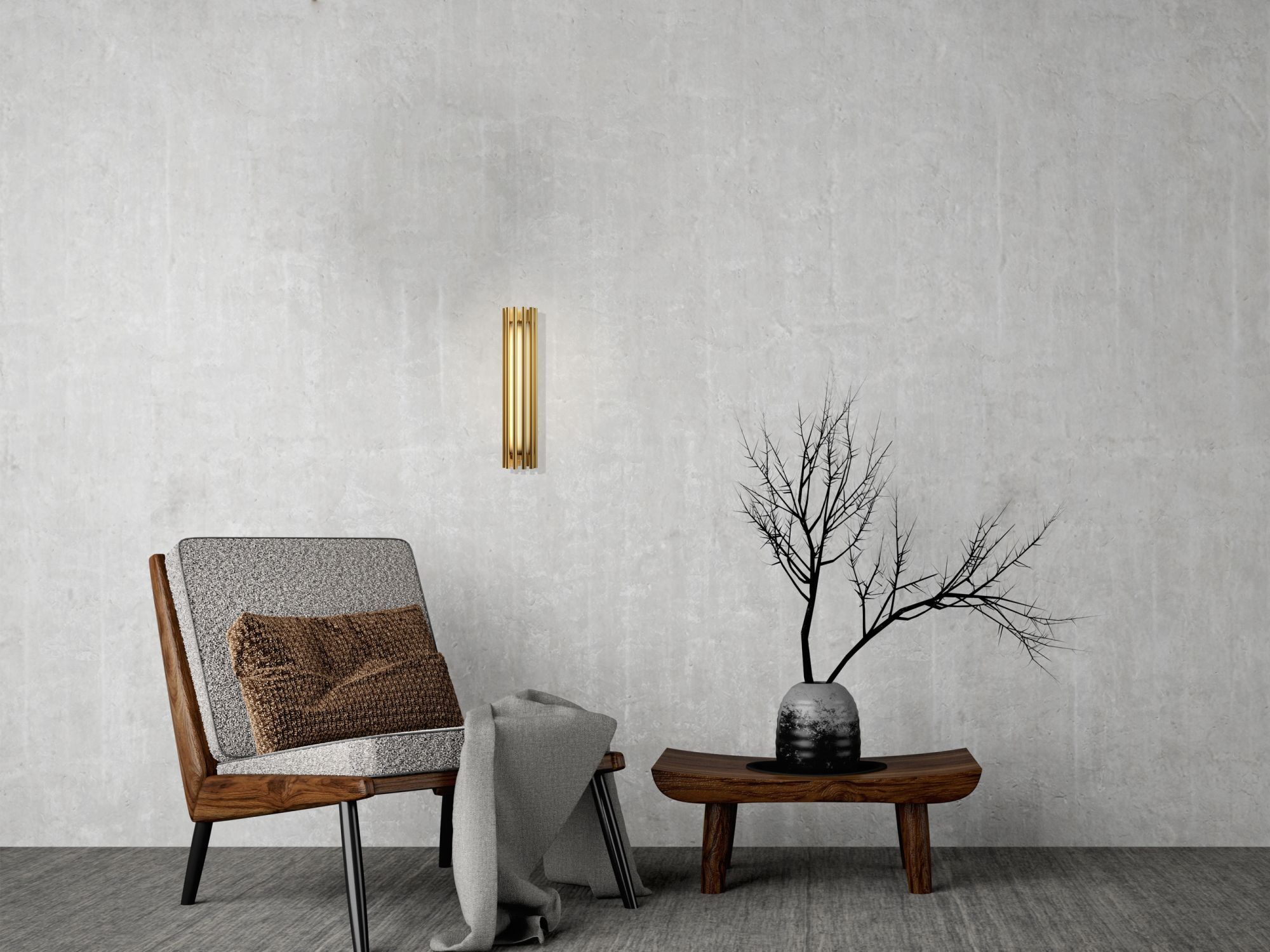 Wandlampe Aluminium Glas LED 36 cm hoch in Messing Gold Kissen, Dekoration für Zuhause, Wand, Mobiliar, Pflanze