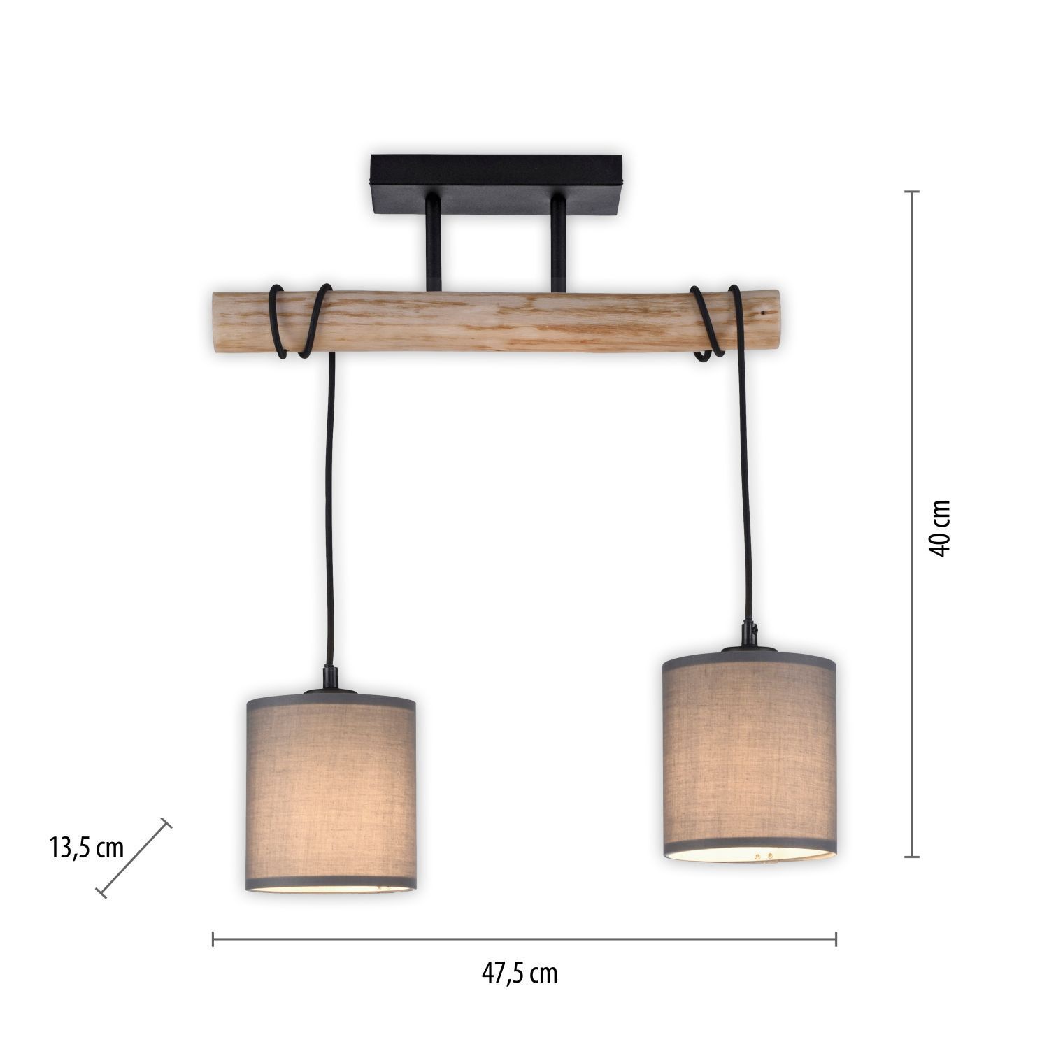 Blendarme Deckenleuchte Holzbalken Stoff 47,5 cm lang Lampe, Leuchte