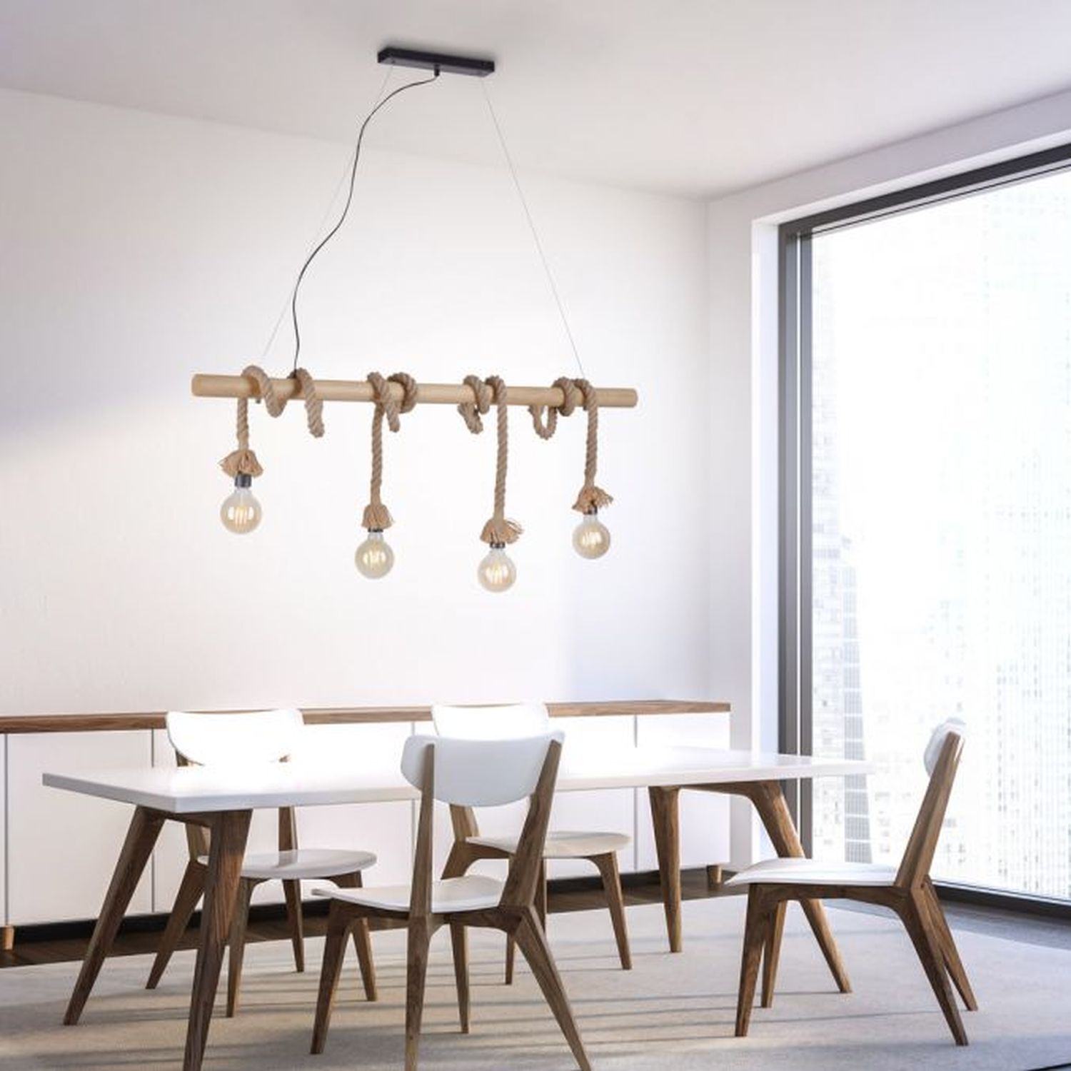 Suspension vintage poutre en bois corde E27 100 cm Esstisch, Tisch, Esszimmer, Innenarchitektur, Lampe