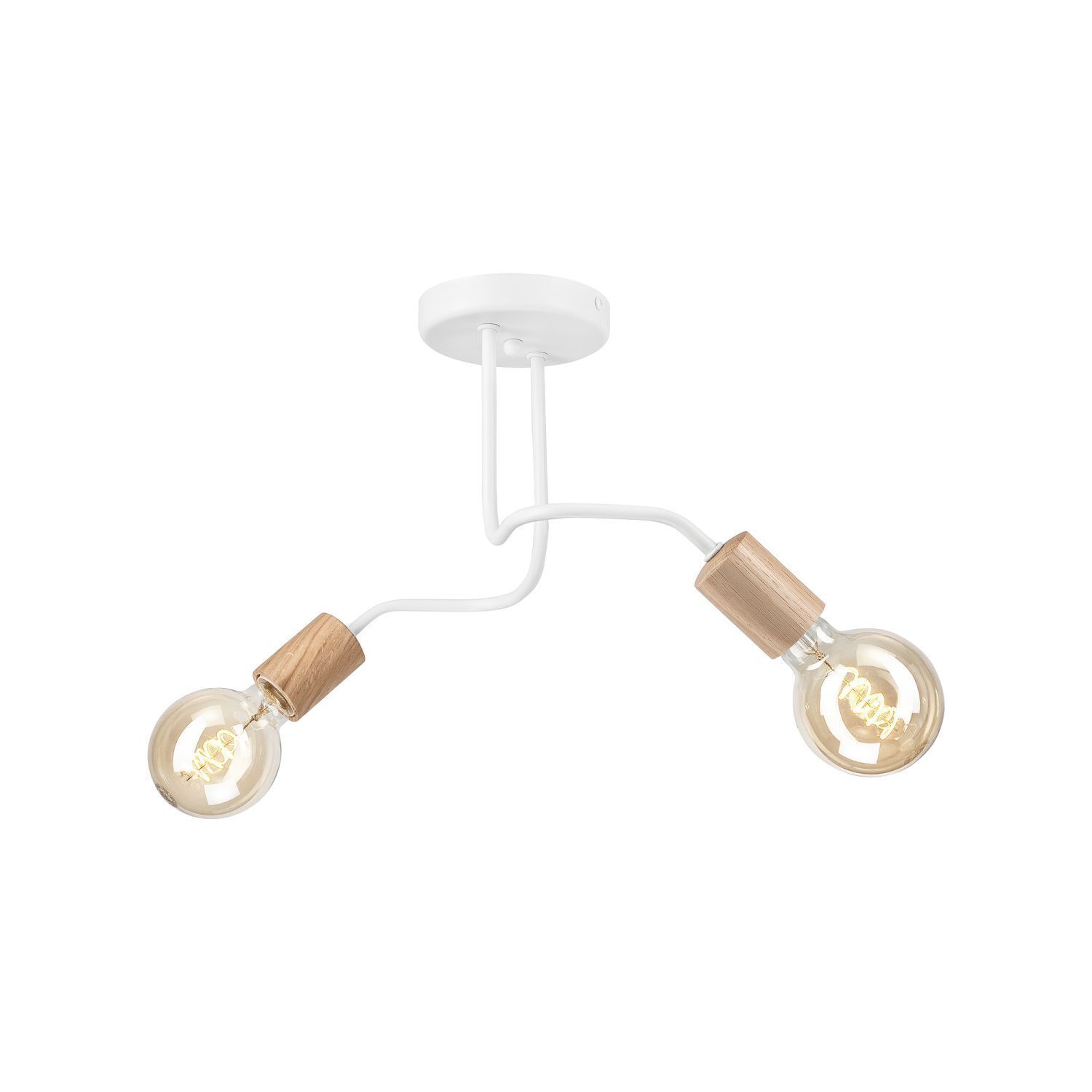 Plafonnier Blanc 2 flammes pour E27 Métal Bois Rétro