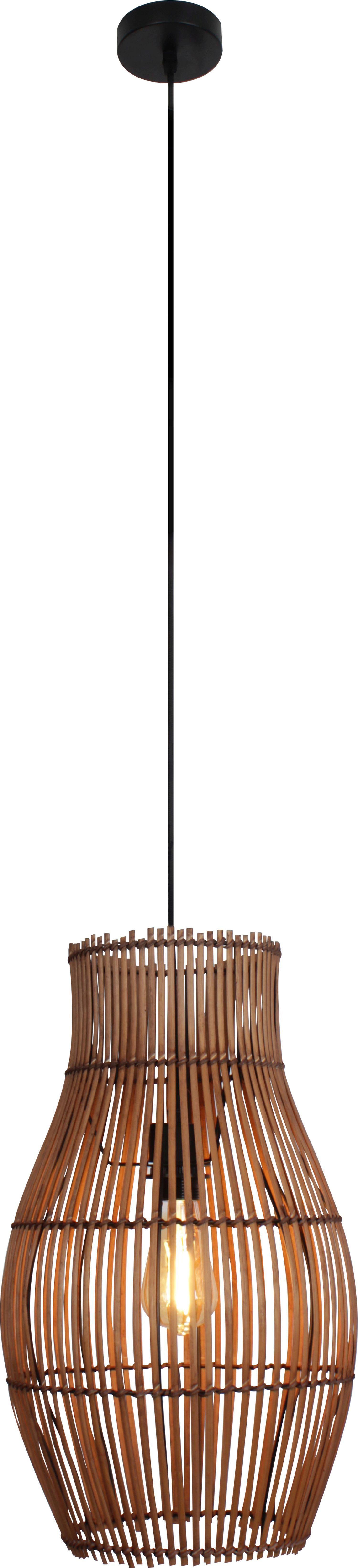 Lampe à suspendre Bambou Naturel Noir rond Ø30 cm E27 Moderne