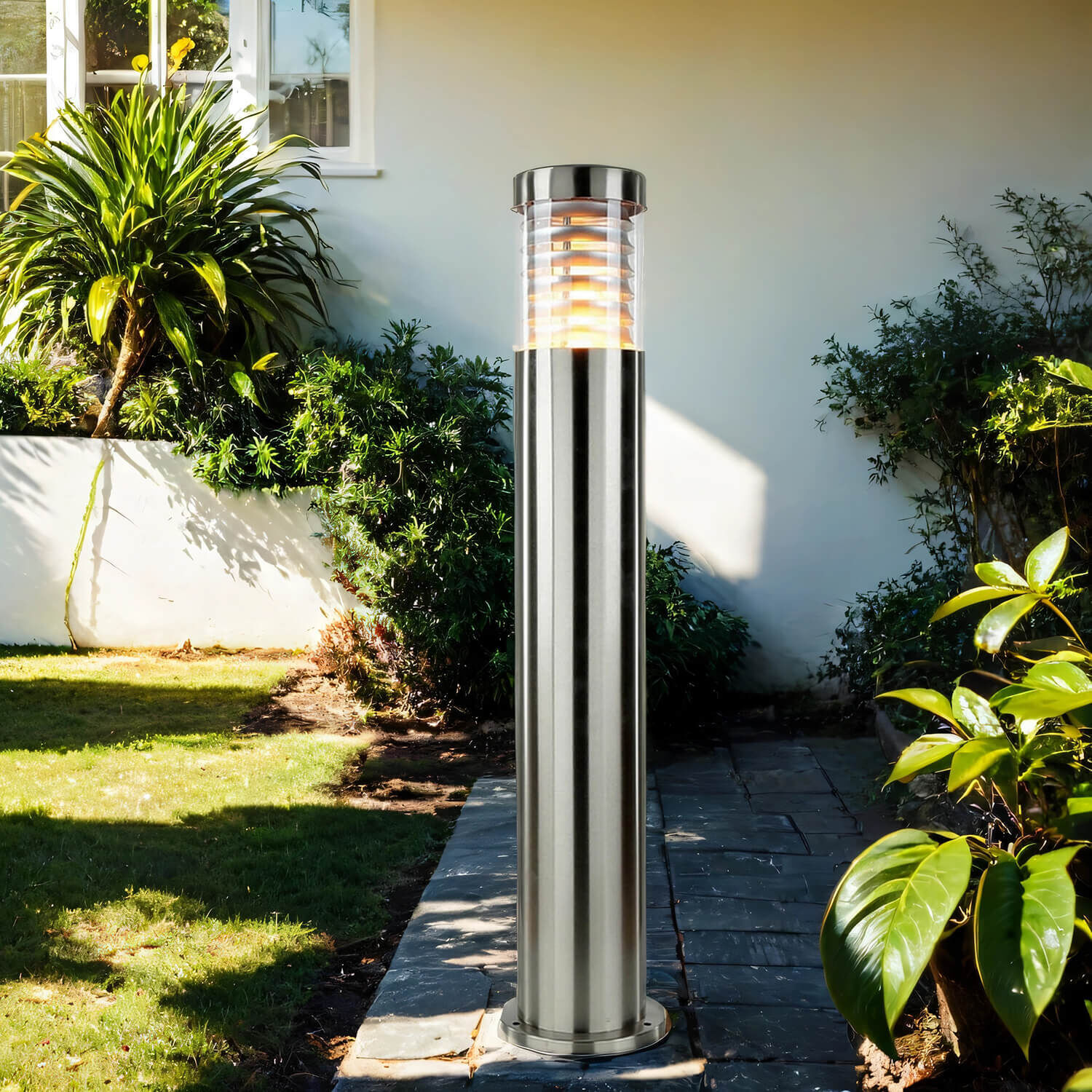 aussen-stehleuchte-wegeleuchte-jojo-1-flammig-silber-modern-138-2 Außensäule, Gartenleuchte, Standleuchte, Edelstahl, Lichtstrahler