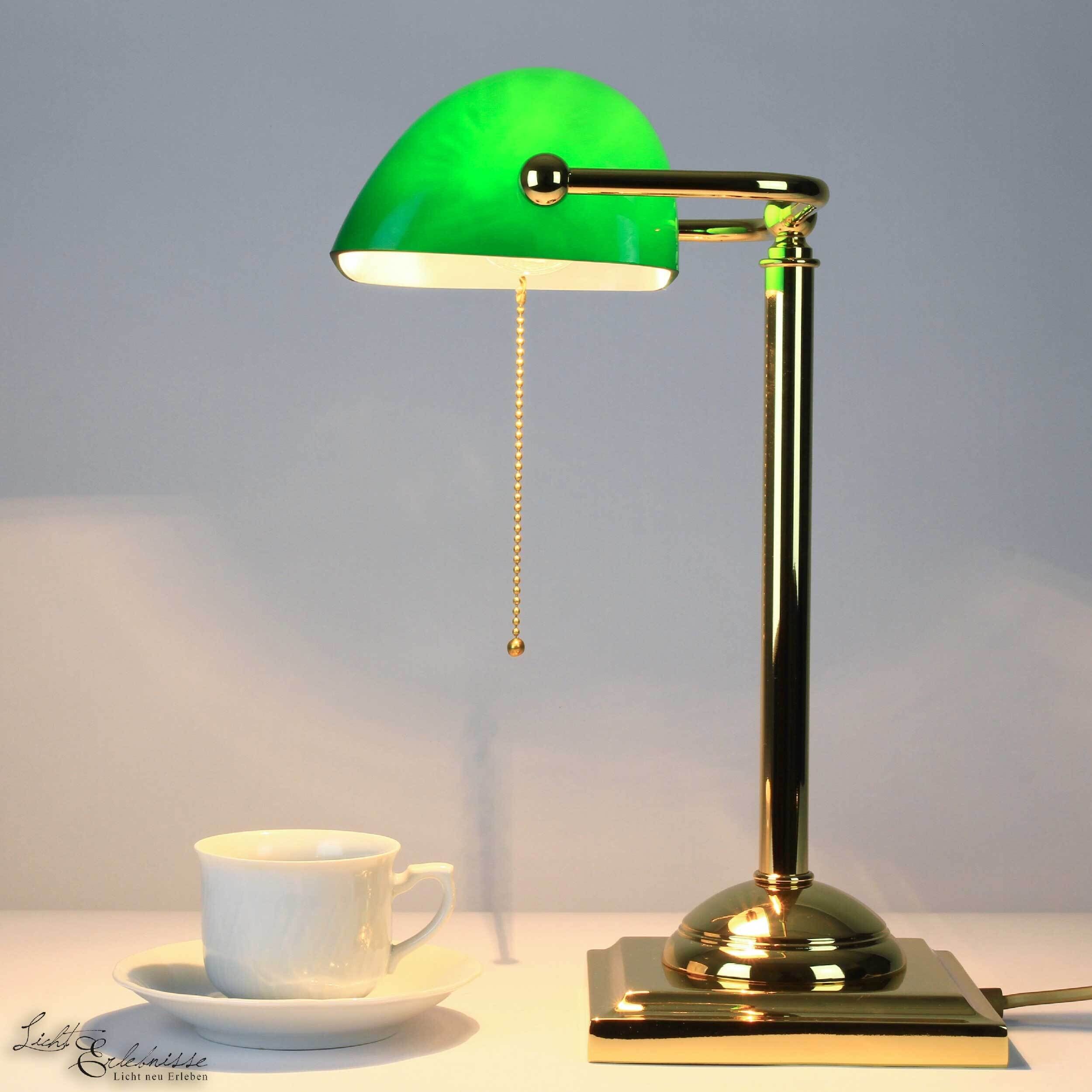 1-jugendstil-bankersleuchte-bankerlampe-messing-gold Tischlampe, Grün, Brass/Metall, Schreibtischlampe, Kette/Gleisschirm