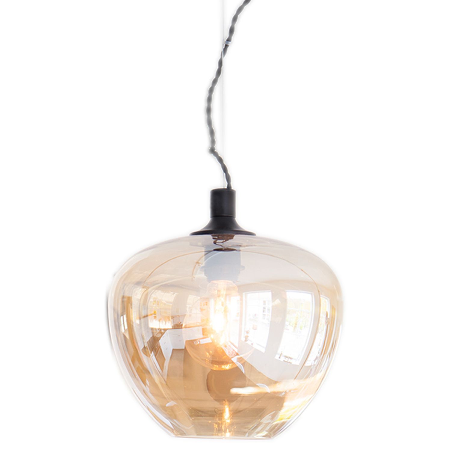 Suspension verre fumé 28 cm de large E27 dans l'ambre Lampe, Leuchte, Kronleuchter