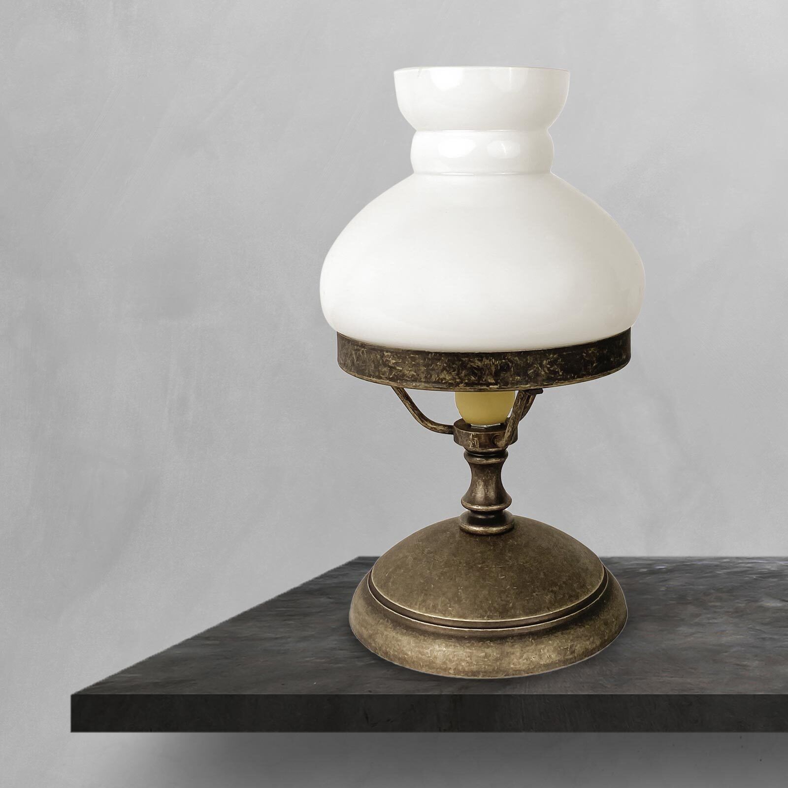 Lampe de table verre laiton 23,5 cm en bronze antique blanc E14