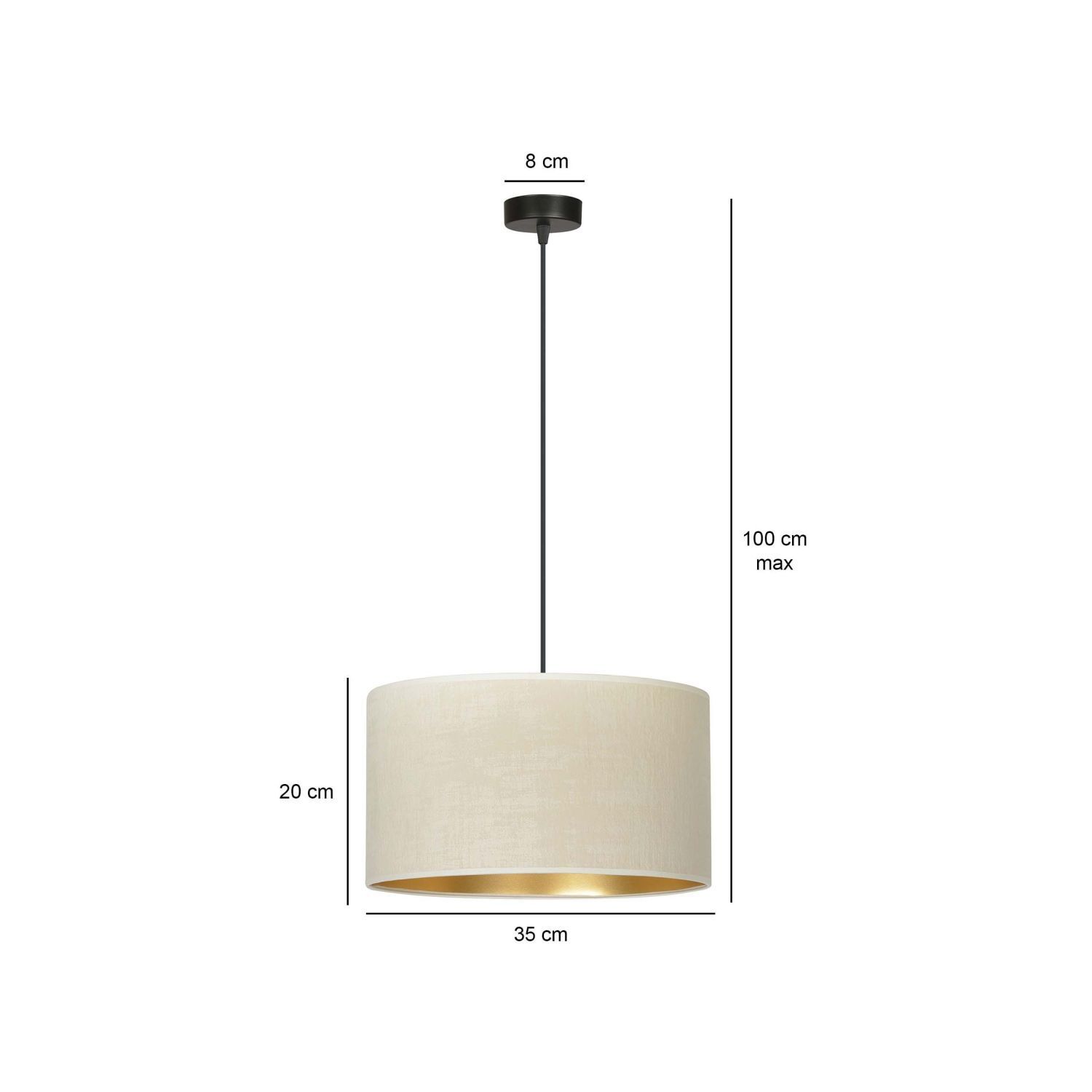 Lampe à suspendre tissu Ø 35 cm rond blanc or noir E27