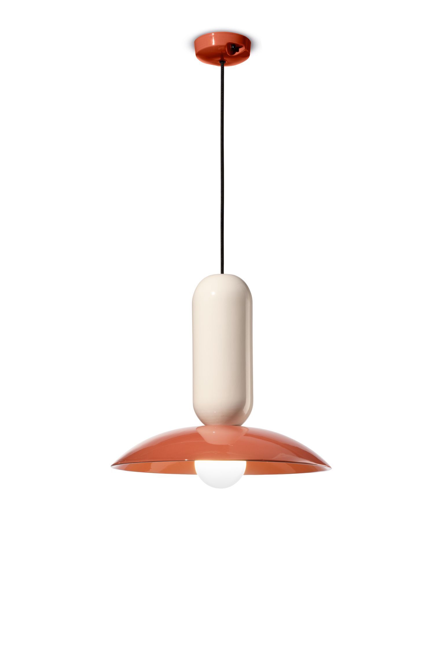Suspension céramique E27 D : 40 cm Crème Orange ronde