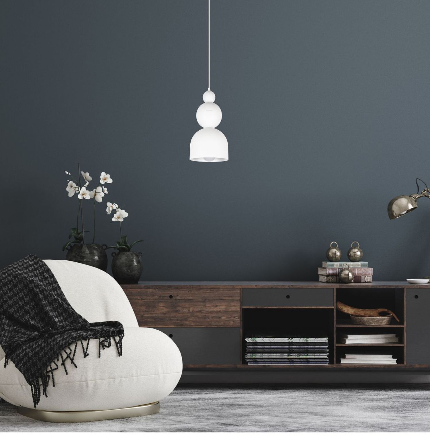 Lampe à suspendre blanche métal Loft Design E27 L:17 cm ronde