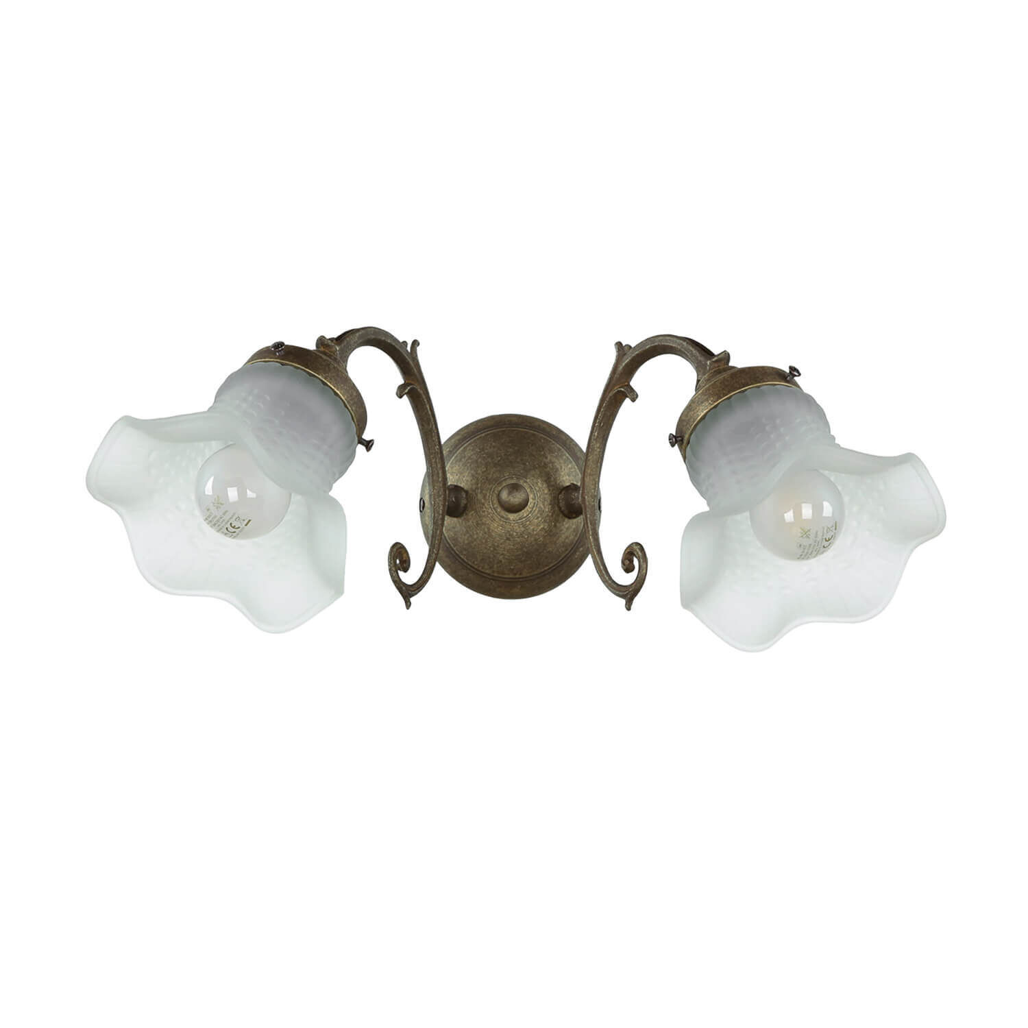 Wandleuchte Weiß Glasschirm Echt-Messing Ricciolo Leuchte, Deckenleuchte, Bronze