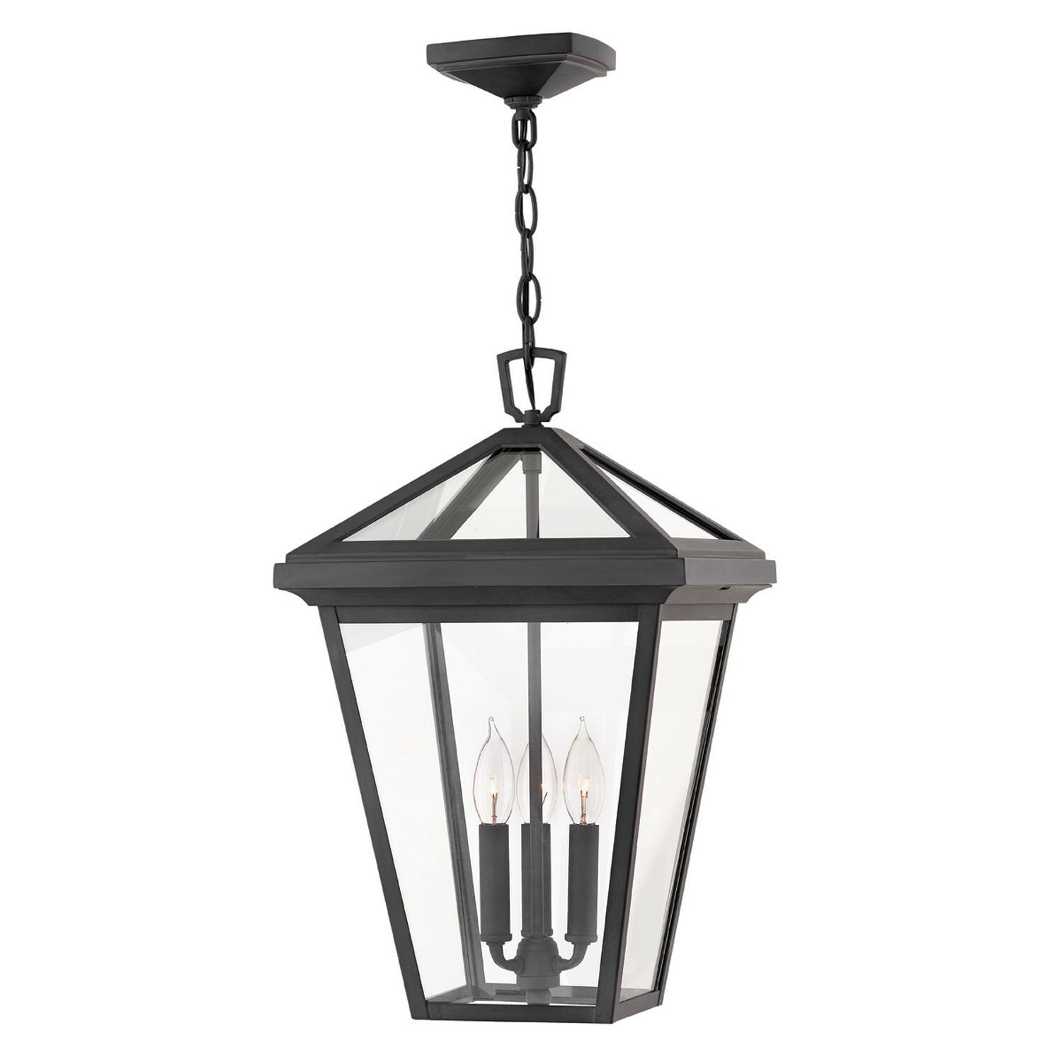 Lampe à suspendre extérieure noire 30,5 cm de large IP44 E14 Alu Verre Lampe, Leuchte, Kronleuchter