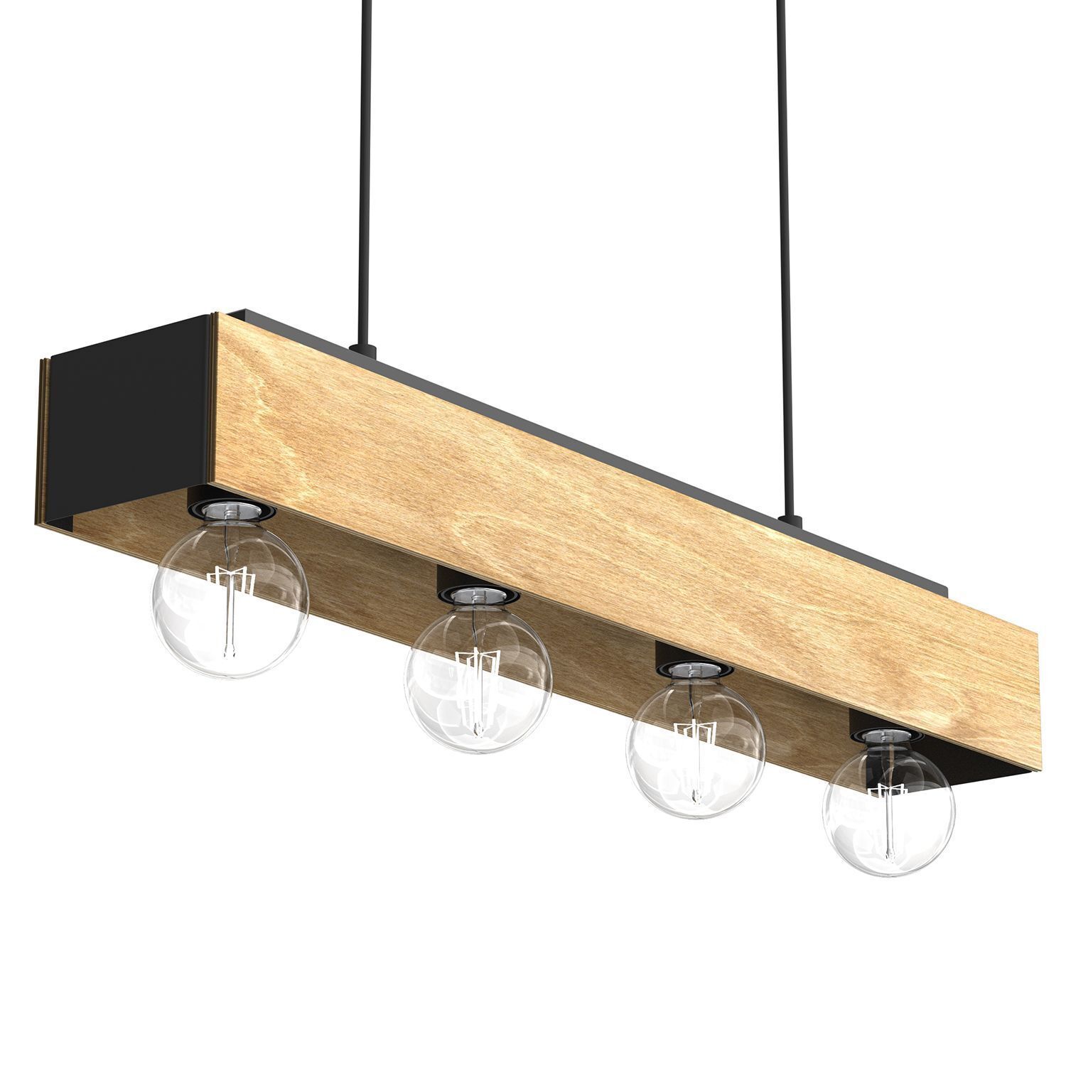 Suspension bois métal 4-flmg 76 cm en noir naturel