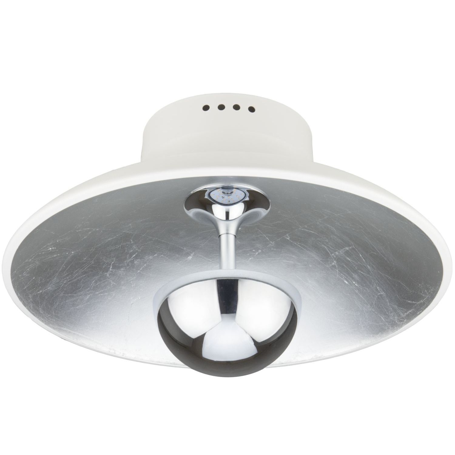 LED Deckenlampe Metall in Weiß Silber Ø 30 cm rund 3000 K Deckenleuchte, Leuchte, Drinnen, Zimmer, Duscharmatur