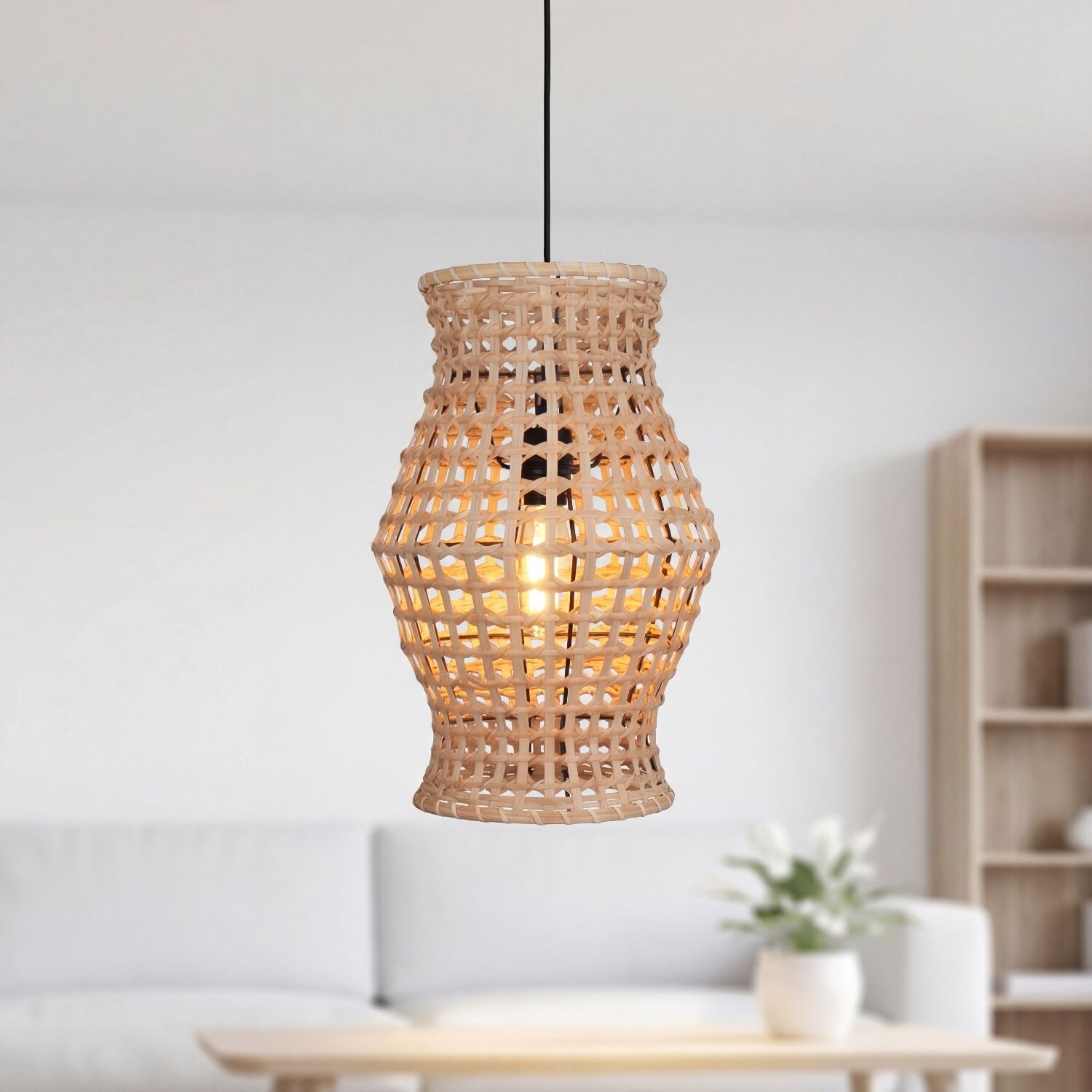 Lampe à suspendre en rotin naturel ronde Ø30 cm E27 Scandinave