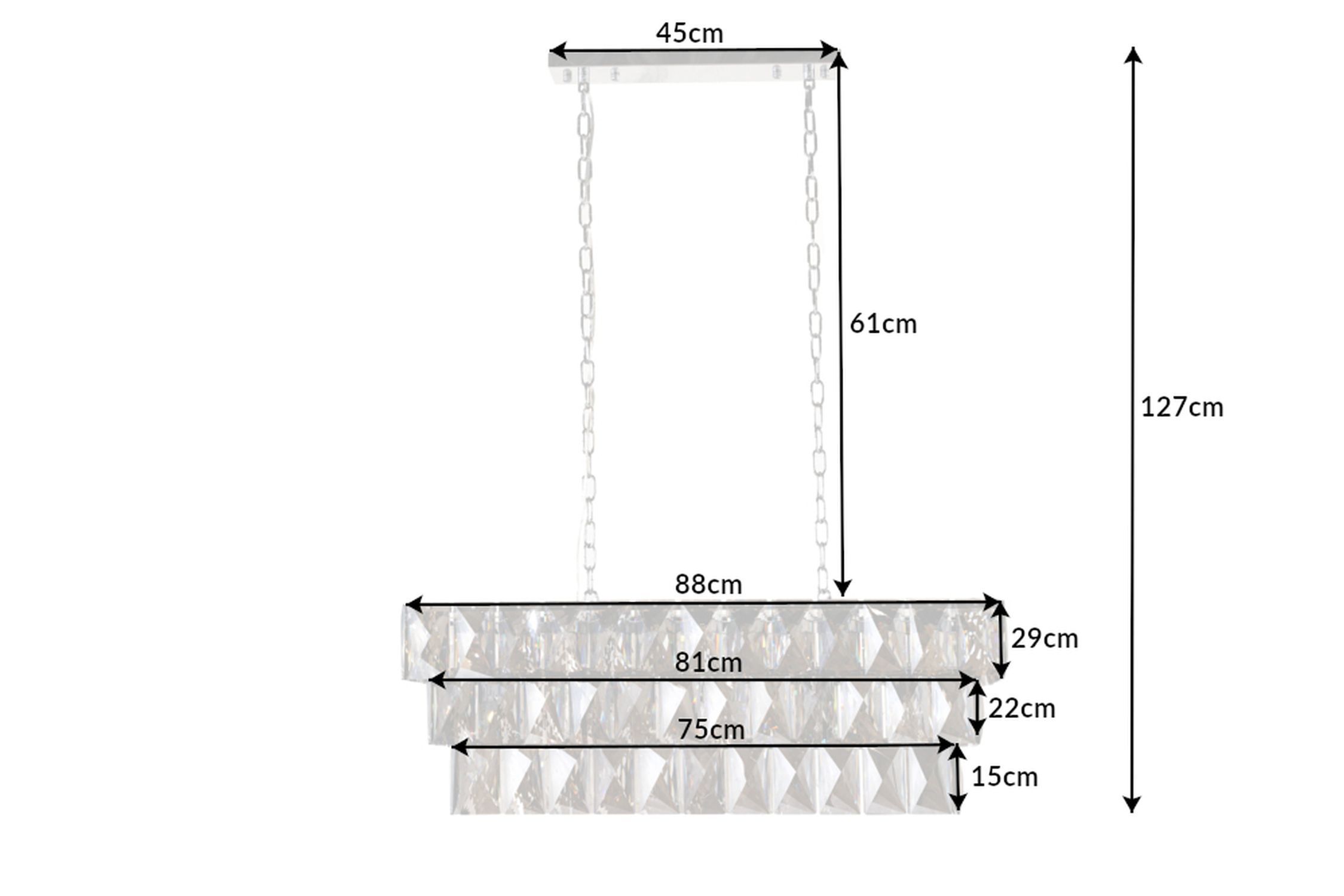 Suspension longue verre métal 88 cm E14 Moderne