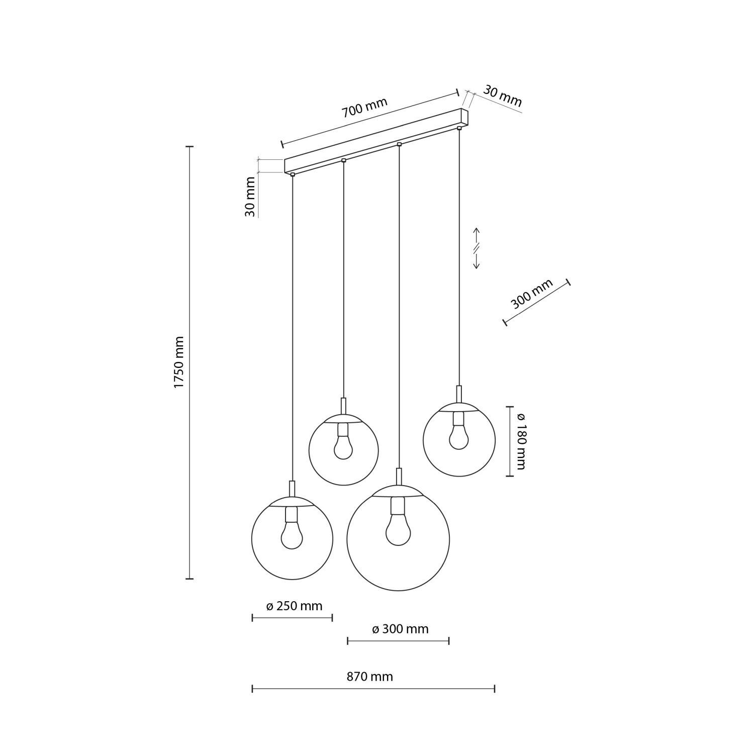Lampe à suspendre verre fumé métal L : 87 cm H : 140 cm 4x E27